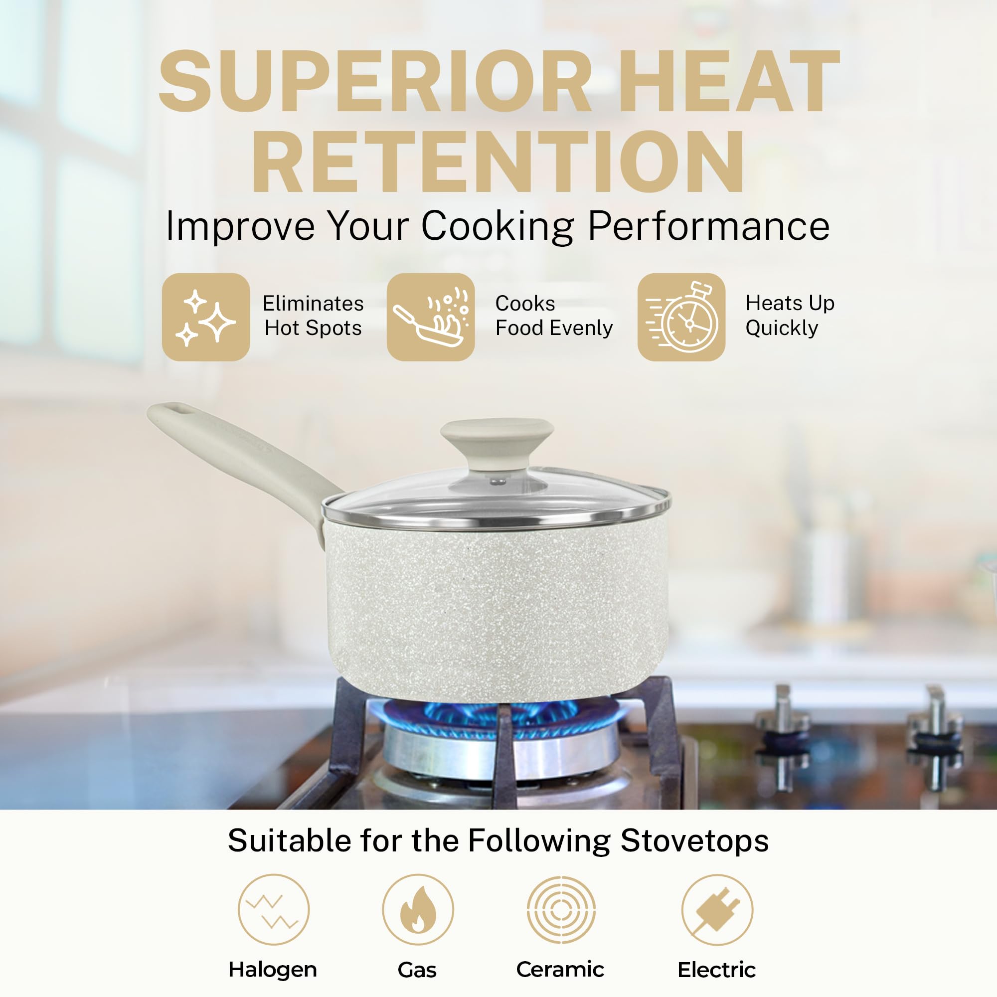 GraniteStone 20-Piece Nonstick Cookware Set - Pots & Pans with Lids, PFOA-Free Ceramic Coating, Dishwasher Safe - Perfect for Frying, Boiling & Everyday Cooking | Beige Kitchen Essentials