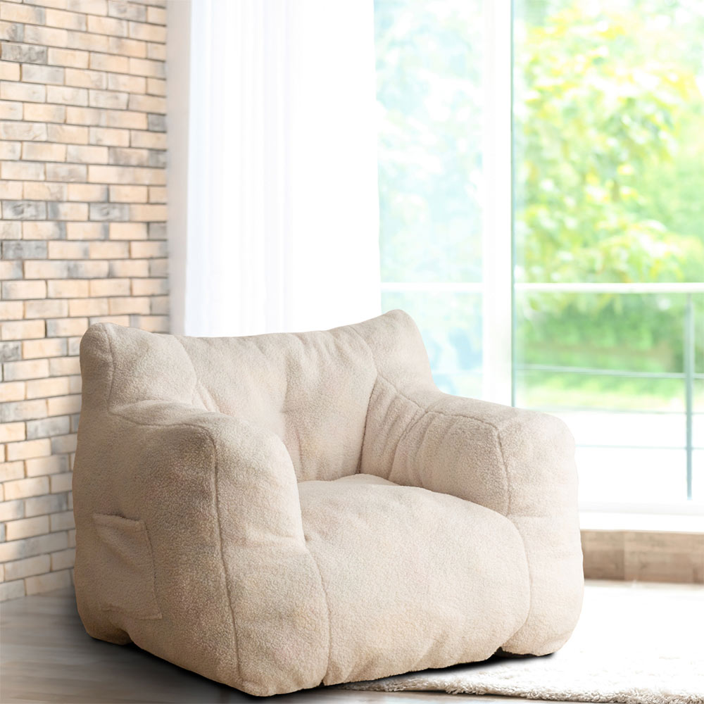 MAXYOYO Sherpa Bean Bag Chair - Boucle Tufted Bean Bag Couch for Living Room, Bedroom & Game Room - Soft Lazy Sofa for Adults & Kids - Cozy Beige Lounge Seating for Relaxing, Reading & Movie Nights