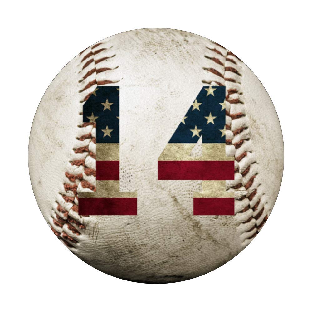 Baseball Number 14 with American Flag Phone Stand - Swappable PopSockets PopGrip for iPhone, Samsung & Tablets | Perfect for Baseball Fans, Patriotic Decor & Phone Protection