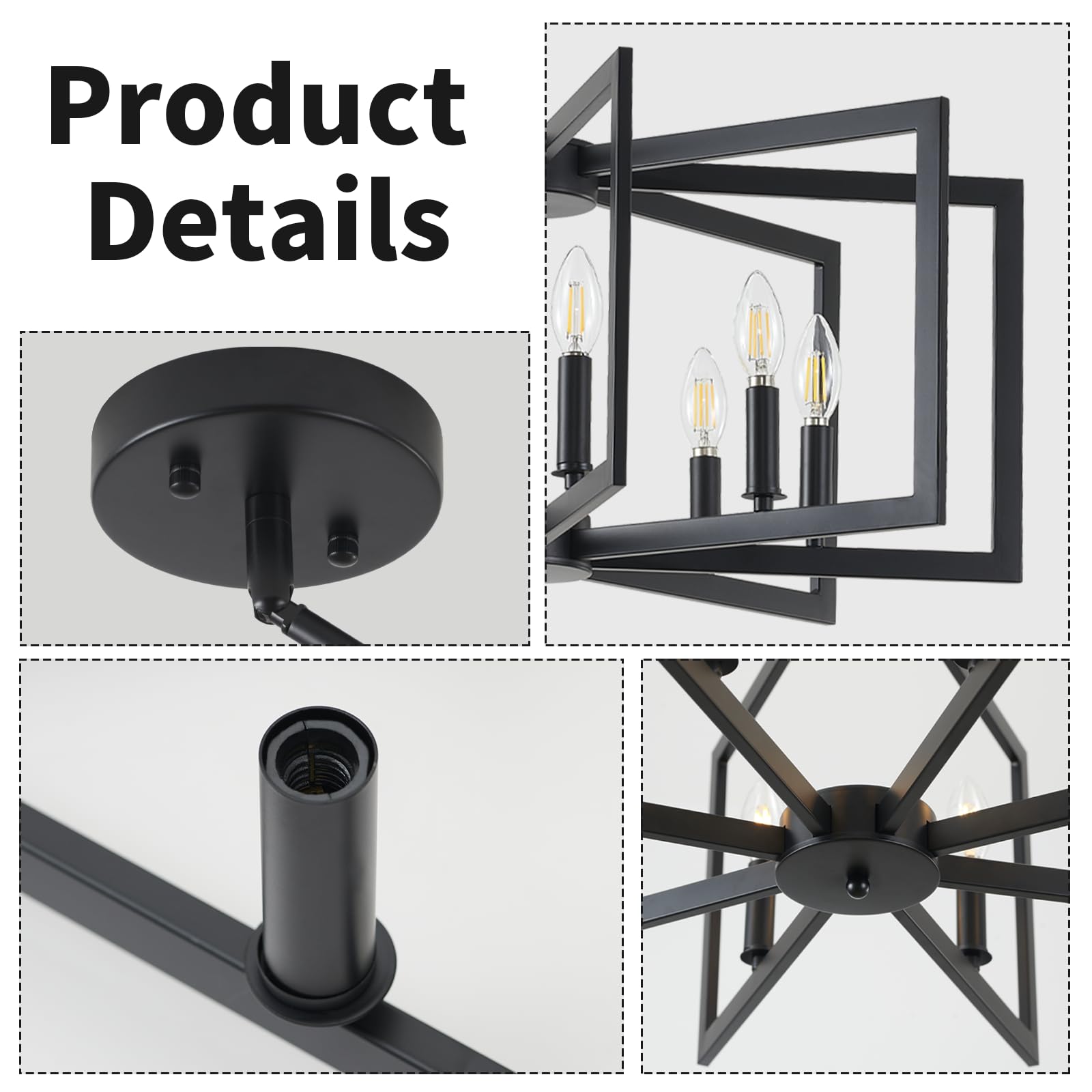 Modern Black 8-Light Chandelier - Industrial Metal Farmhouse Lighting Fixture for Dining Room, Kitchen, Entryway & Living Room | E12 Bulbs Not Included | Perfect for Rustic Home Decor & Open Concept Spaces