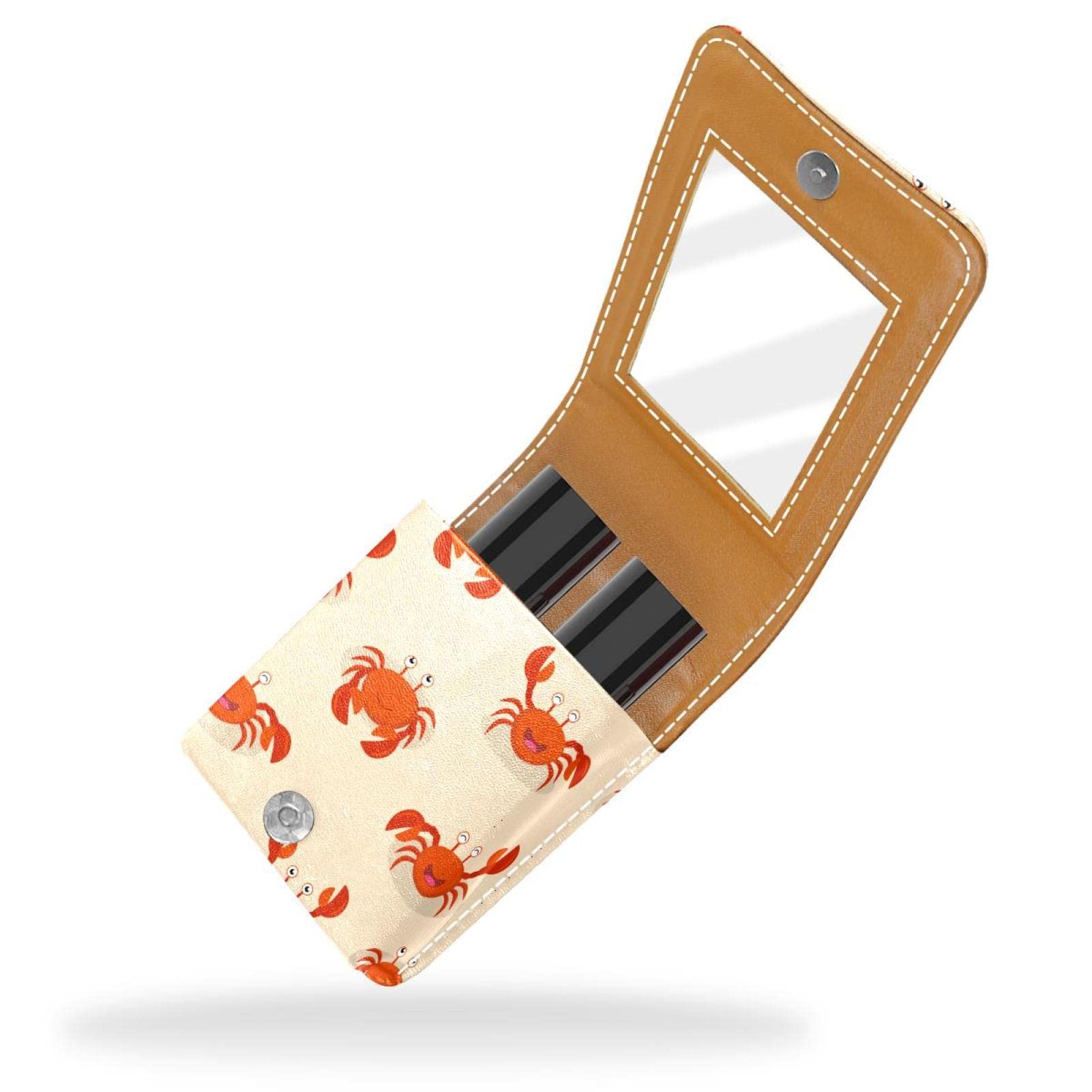 Personalized Lipstick Case - Portable Makeup Bag & Cosmetic Pouch Organizer with Cute Cartoon Red Crabs Design - Perfect for Travel, Beach Trips & Daily Makeup Storage