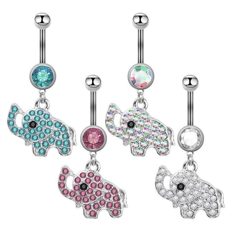 Elephant Top Mount Navel Ring - Stainless Steel Belly Button Piercing Jewelry | SX0801 | Perfect for Belly Dance, Beach Wear & Body Jewelry Fashion