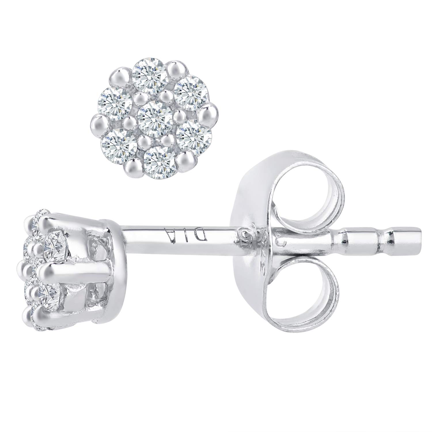 9ct White Gold Diamond Cluster Earrings for Women – Elegant & Timeless Jewelry by Elegano – Perfect for Weddings, Parties & Special Occasions