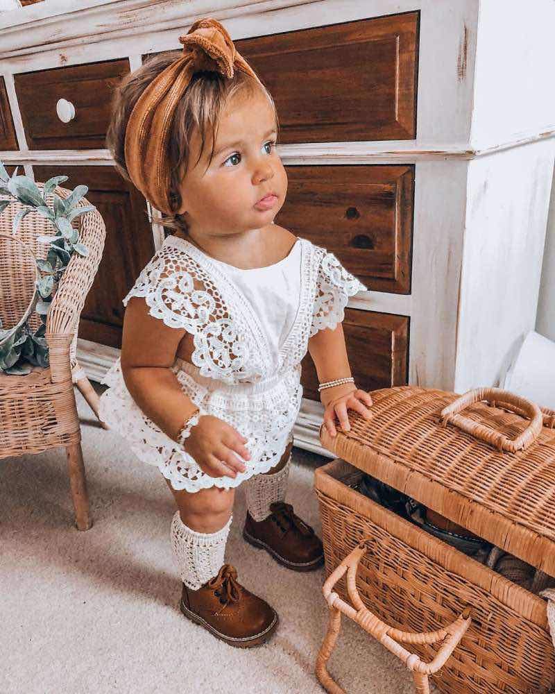CIYCUIT Baby Girl Lace Romper - Boho Style Newborn Photography Outfits & Summer Party Dresses for Infants 0-24 Months - Perfect for Photo Shoots, Christenings, and Special Occasions