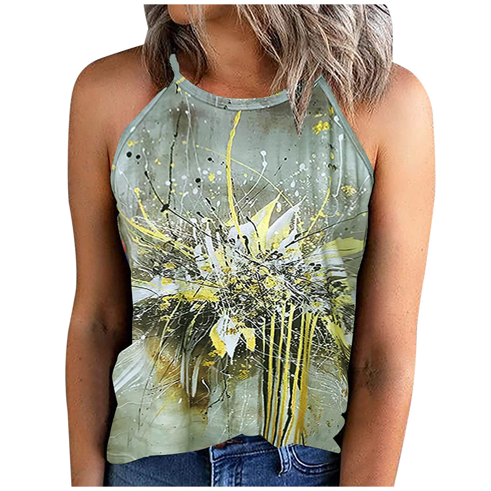 Women's Summer Tops - Fashion Printed Sleeveless Casual Blouse with Floral Pleated Design | Perfect for Beach Vacation, Outdoor Activities & Daily Wear