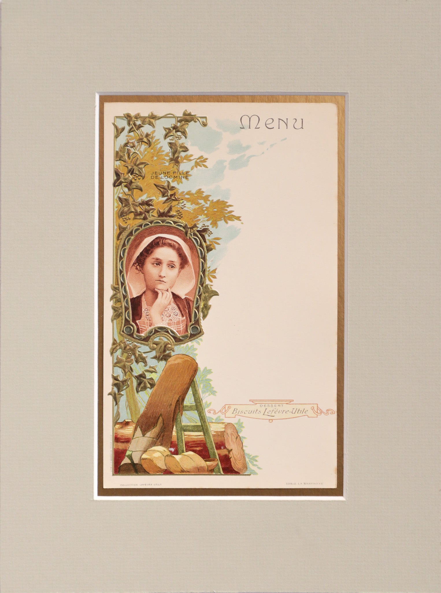 1900 Original French Advertising Menu - Jeune Fille de Locmine - Matted Vintage Poster - Perfect for Home Decor, Restaurant Wall Art & Antique Collectors