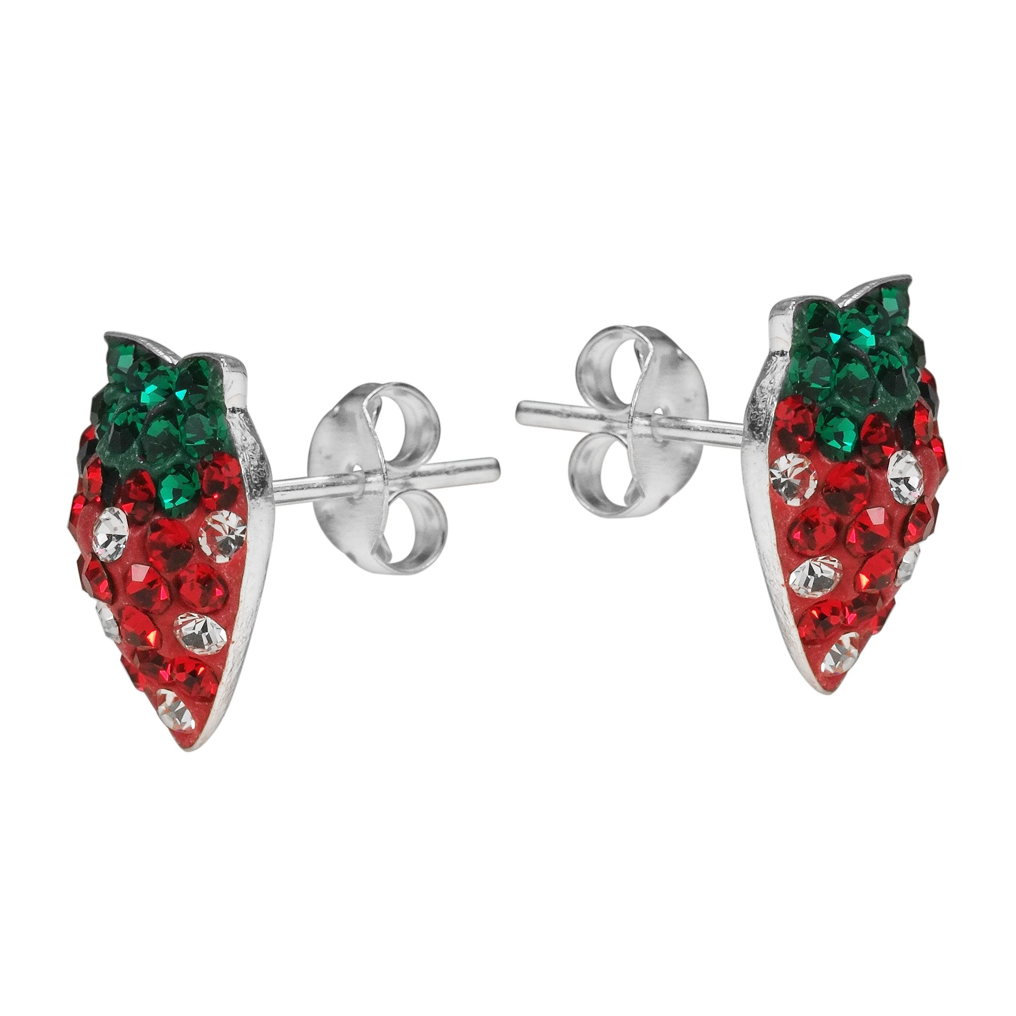 AeraVida Strawberry Sensation Cubic Zirconia .925 Sterling Silver Stud Earrings | Dainty Fruit Jewelry for Women | Perfect Gift for Birthdays, Valentine's Day & Everyday Wear