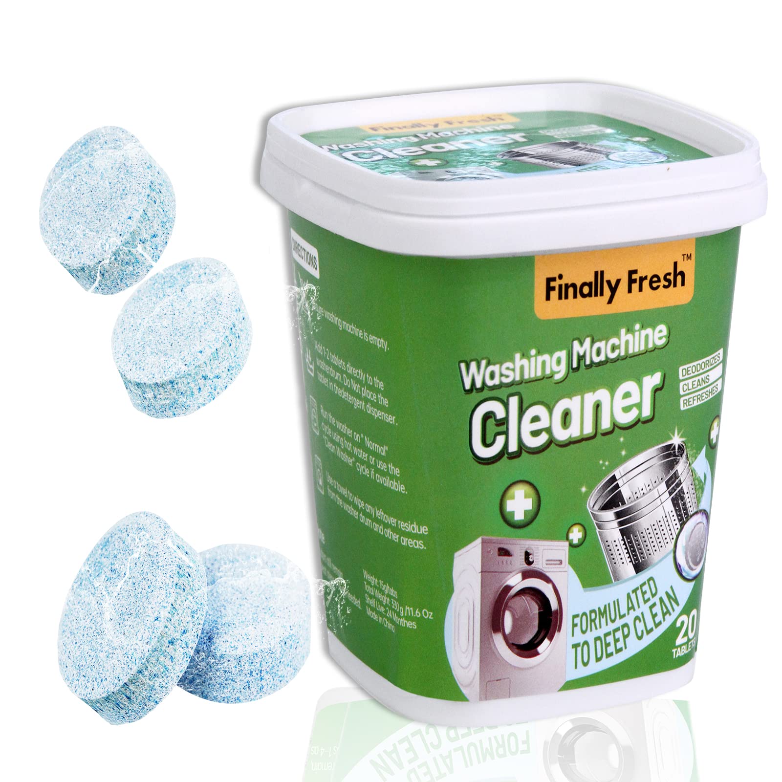 Finally Fresh Washing Machine Cleaner - 20 Pack Washer Cleaner for Front & Top Loaders, HE Compatible, Hypoallergenic for Sensitive Skin | Deep Clean & Deodorize, Prevent Mold & Odor in All Washing Machines | Perfect for Laundry Day, Pet Owners & Allergy Sufferers