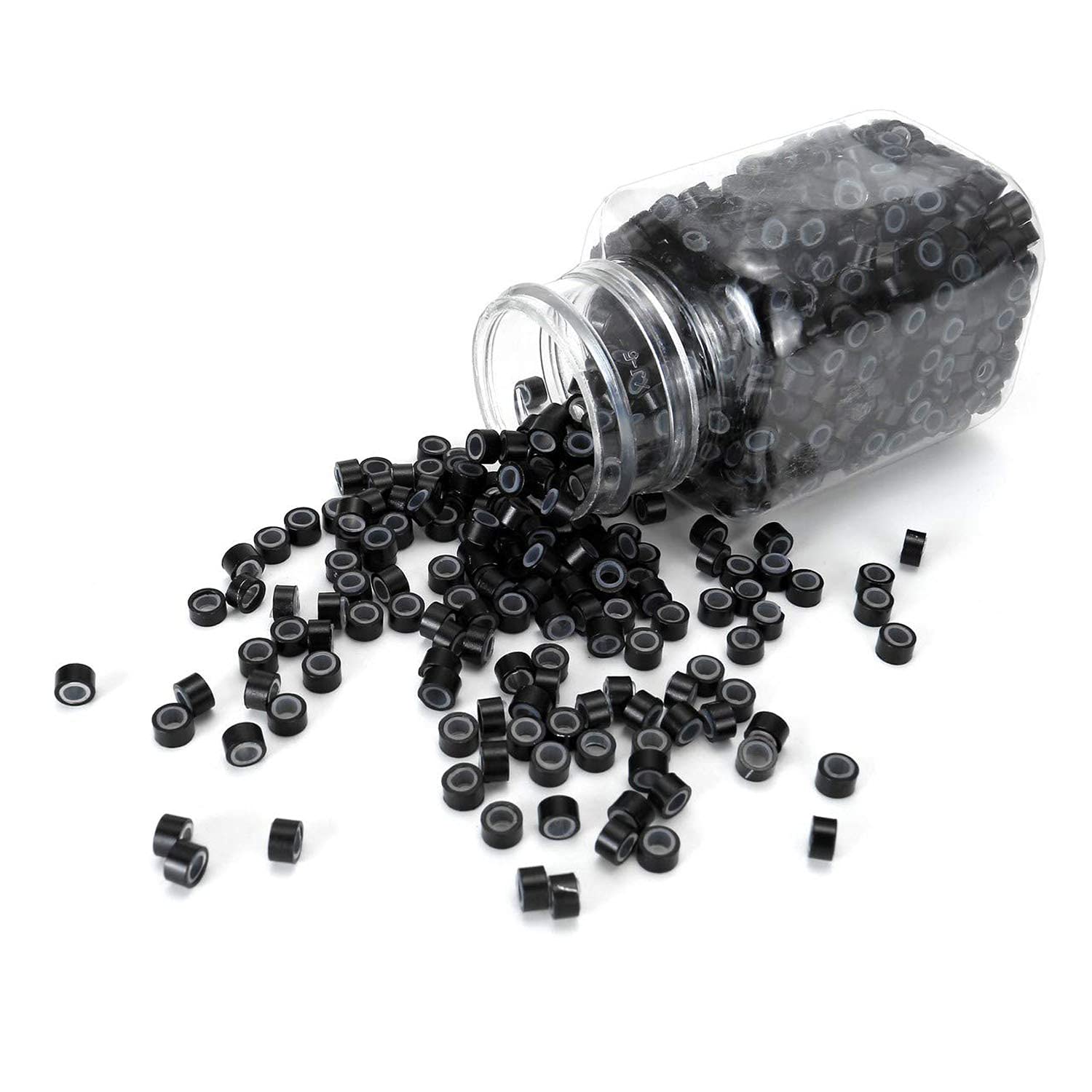 BLUSHIA 5mm Black Silicone Lined Micro Rings - 200 Pcs for Hair Extensions | Secure Beads for I-Tip, Pre-Bonded & Feather Extensions | Perfect for Salon Professionals & DIY Hair Styling at Home