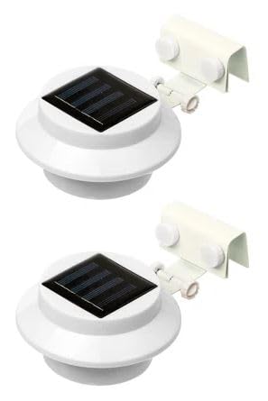 2 Pack Solar Powered Outdoor LED Lights - Waterproof Automatic Gutter & Wall Mount Fence Lights for Porch, Garden & Pathway (Weatherproof, Cordless, Dusk to Dawn) - Perfect for Home Security & Landscape Lighting