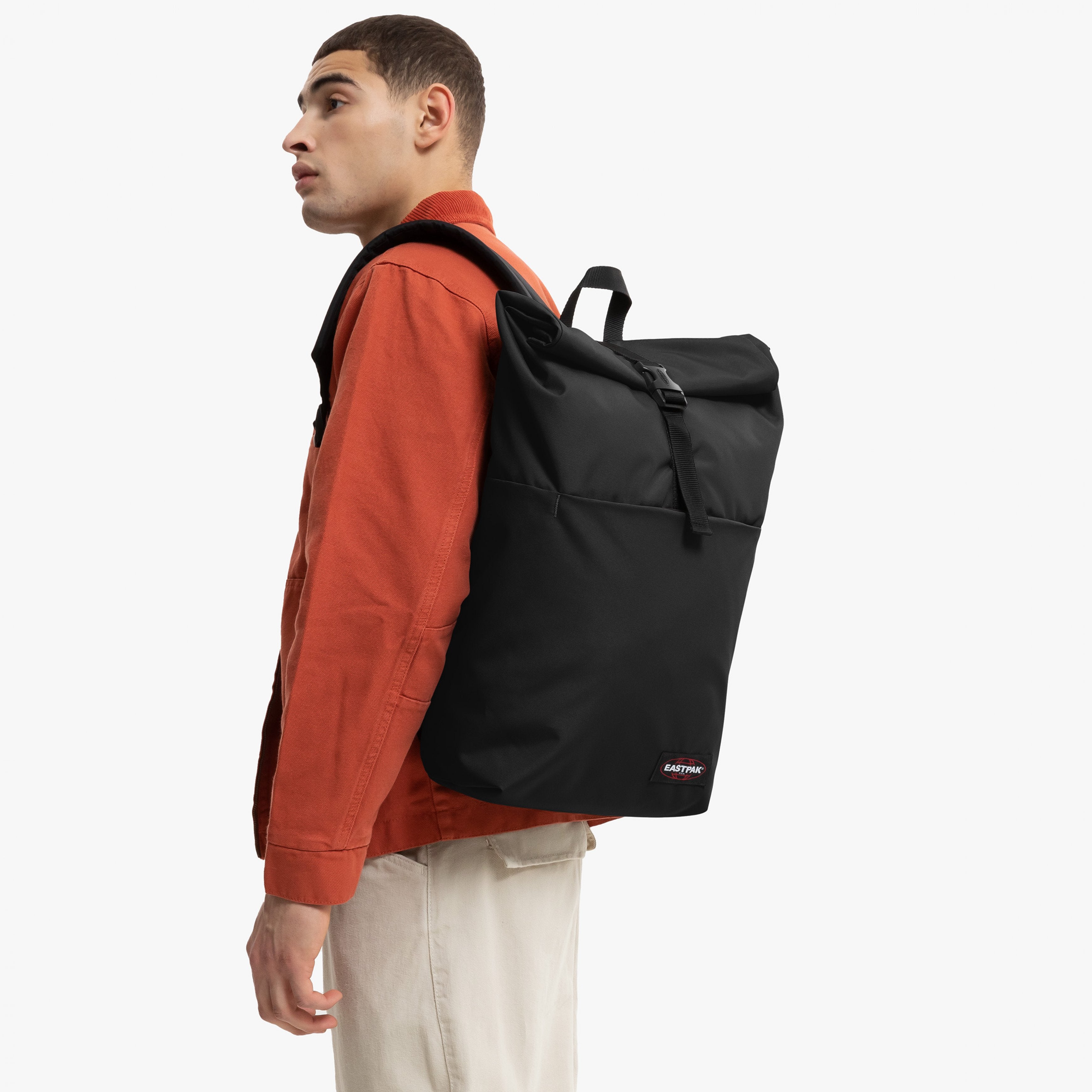 Eastpak Up Roll Backpack - Durable School & Travel Backpack for Men & Women, Water-Resistant Black Daypack for College, Work & Outdoor Adventures