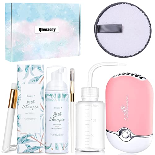 120ml/4.04fl.oz Eyelash Extension Cleanser & Lash Shampoo - Paraben & Sulfate Free with Bonus Eyelash Brush, USB Lash Fan & Reusable Makeup Remover Pad | Perfect for Salon Professionals & Home Lash Care