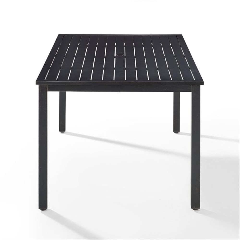 Crosley Kaplan 6-Person Rectangular Outdoor Dining Table with Umbrella Hole - Oil-Rubbed Bronze Metal Patio Furniture for Backyard, Garden & Poolside Dining