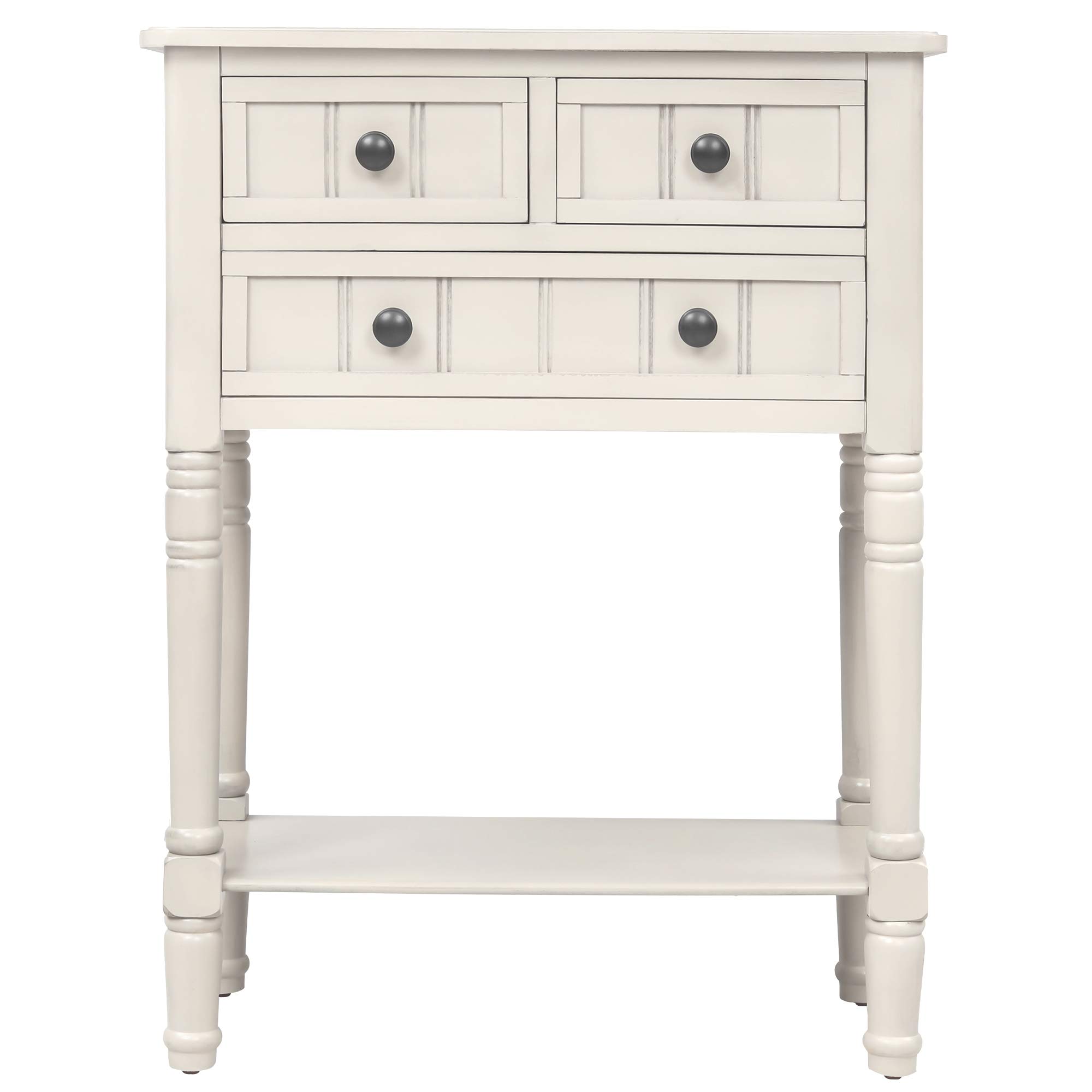 P PURLOVE Wooden Sofa Table with 3 Drawers & Bottom Shelf - Entryway Console Table with Storage, Easy Assembly for Living Room, Hallway, Foyer - Ivory White - Perfect for Small Spaces & Home Organization