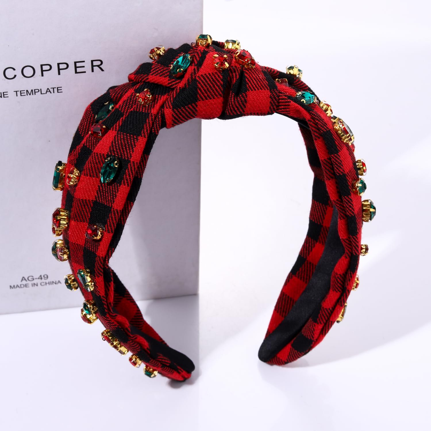 Sparkling Christmas Headband for Women - Red & Green Rhinestone Crystal Knotted Headpiece with Jeweled Plaid Design - Perfect for Holiday Parties, Xmas Photos & Festive Outfits - Great Christmas Gift Idea