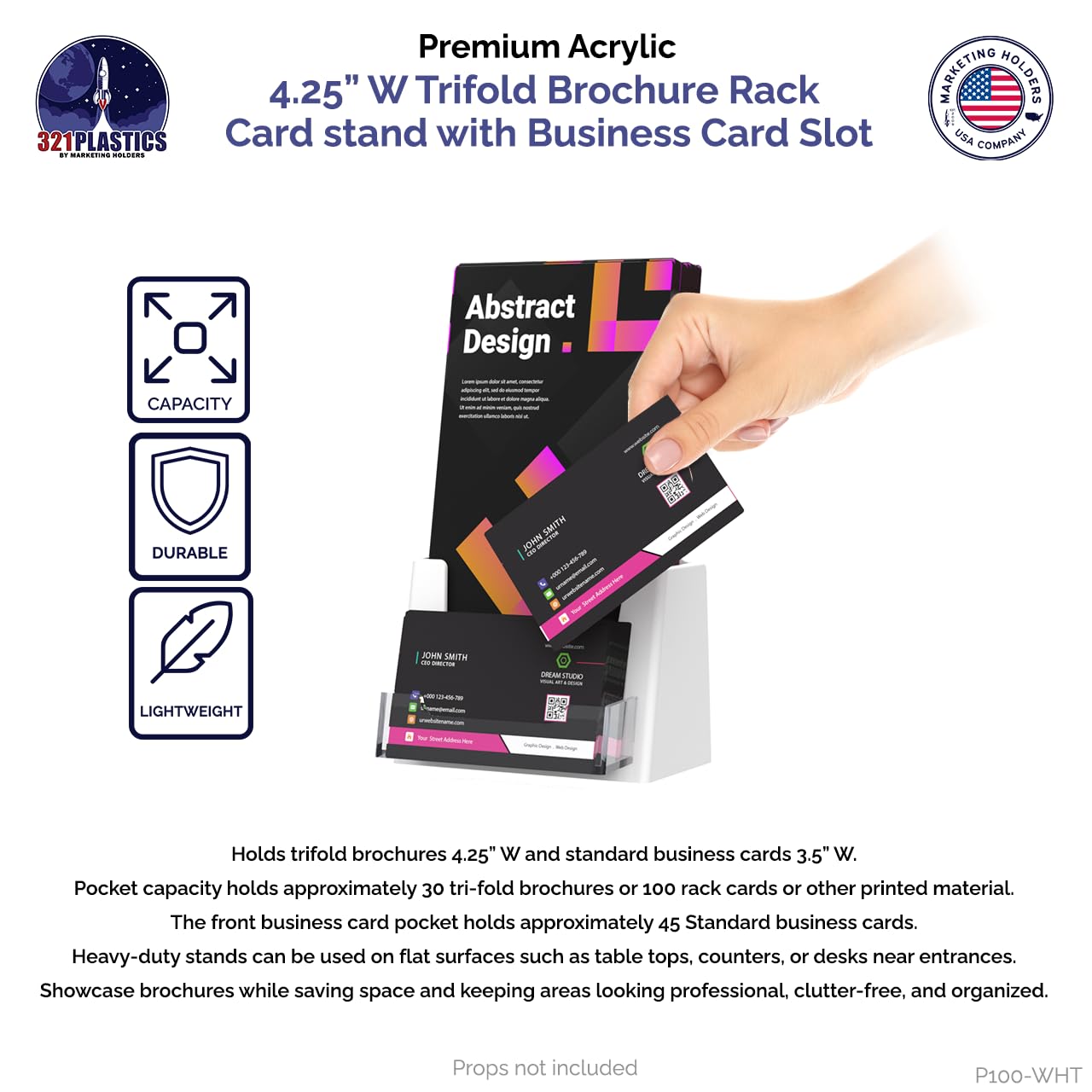 50 Pack White Acrylic Trifold Brochure Holder for 4.25