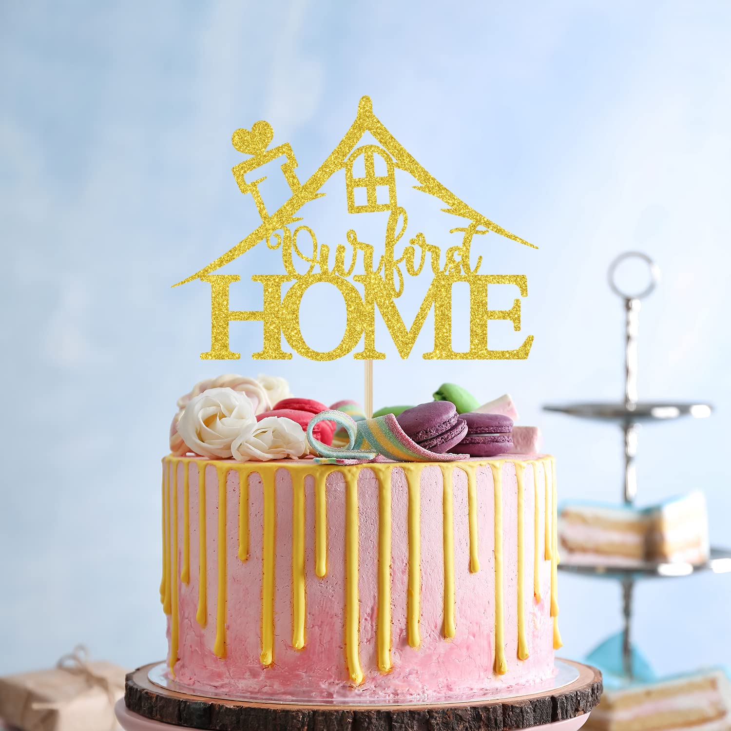 Our First Home Cake Topper - Gold Glitter 'Home Sweet Home' Wedding & Housewarming Decoration for New Couples | Perfect for Bridal Showers, Anniversary Cakes & Welcome Parties