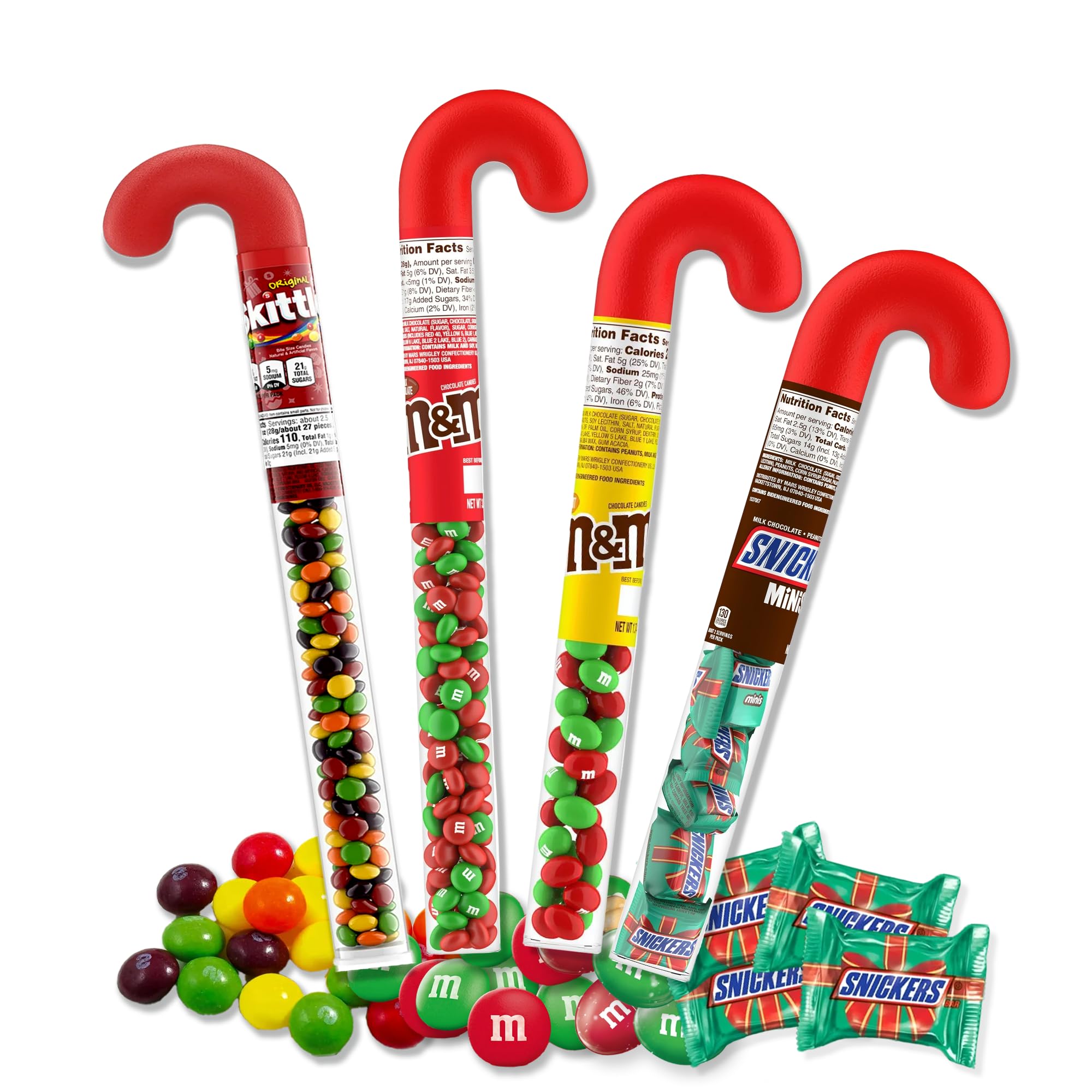 Christmas Candy Variety Pack - 4 Tubes with Milk, Peanut, Caramel & Fruit Candies | Stocking Stuffers for Kids Holiday Gifts