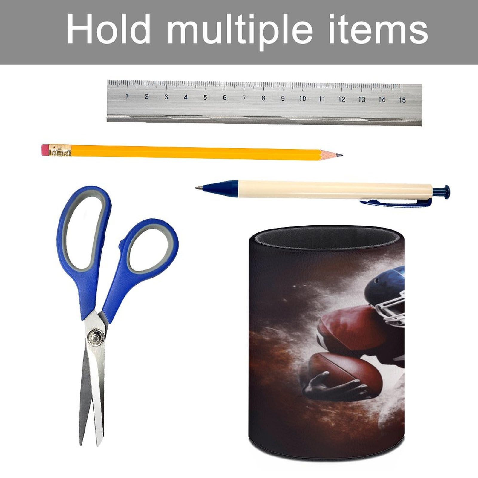 Premium Leather Pen Holder with American & Football Print - Stylish Desk Organizer & Pen Cup for Office, Home, or School - Perfect Desk Accessory for Football Fans & Professionals