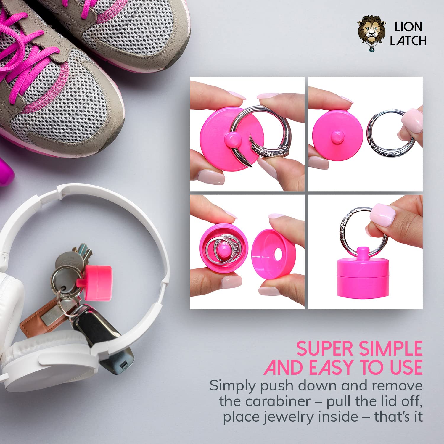 Lion Latch Travel Jewelry Organizer Box - Portable Ring Holder for Women & Girls with Keychain | Small Jewelry Storage Case & Keeper | Perfect for Travel, Gifts, and Daily Jewelry Organization