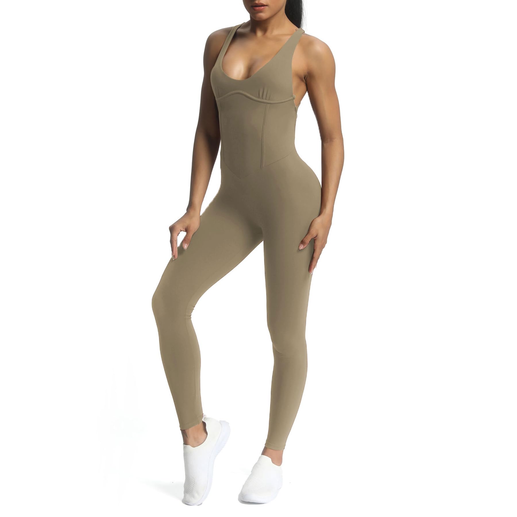 Aoxjox Women's Workout Jumpsuit - Cross Back One Piece Scrunch Gym Yoga Sports Bra Jumpsuit for Fitness, Running & Dance | Comfortable Activewear for Women