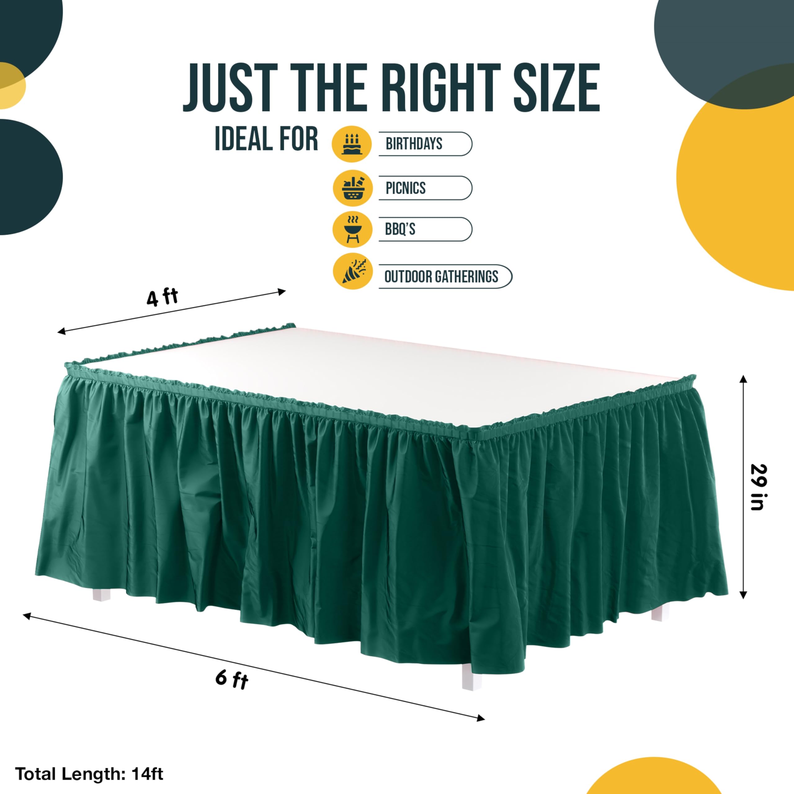 Exquisite Dark Green Ruffle Table Skirt 2 Pack - 14 Ft Long Table Cover for Rectangle & Round Tables (6ft+) with Adhesive Strip - Perfect for Gender Reveal Decor, Birthday Parties, Baby Showers & Wedding Receptions