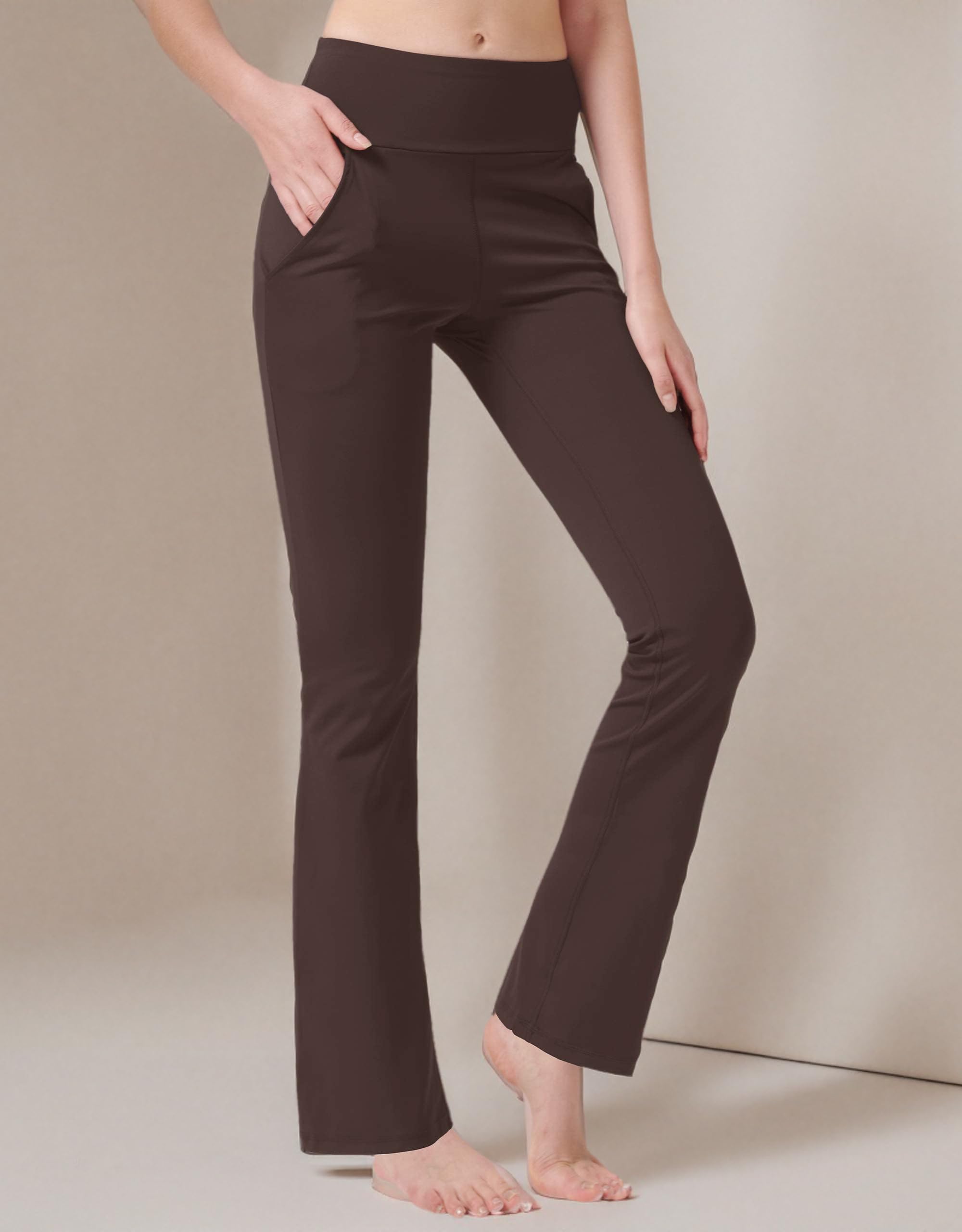 Nuveti Women's High Waisted Bootcut Yoga Pants with 4 Pockets - Tummy Control Workout & Dress Pants for Yoga, Gym, Office & Casual Wear