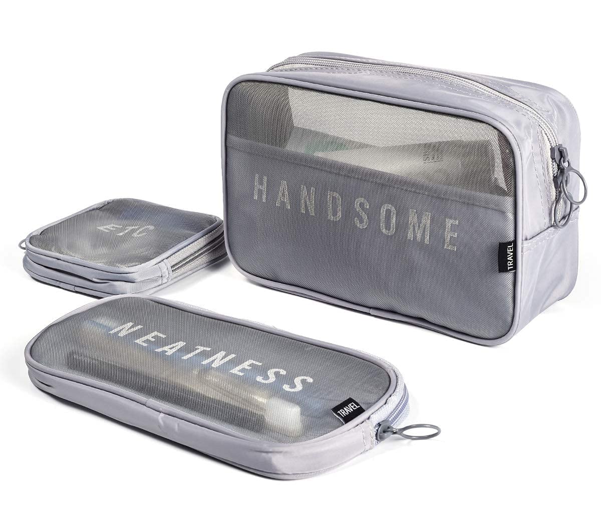 Jarvis Set of 3 Mesh Cosmetic Organizer Makeup Bags - Travel Toiletry Kit for Men & Women (Grey) - Perfect for Bathroom, Vanity & Suitcase Organization