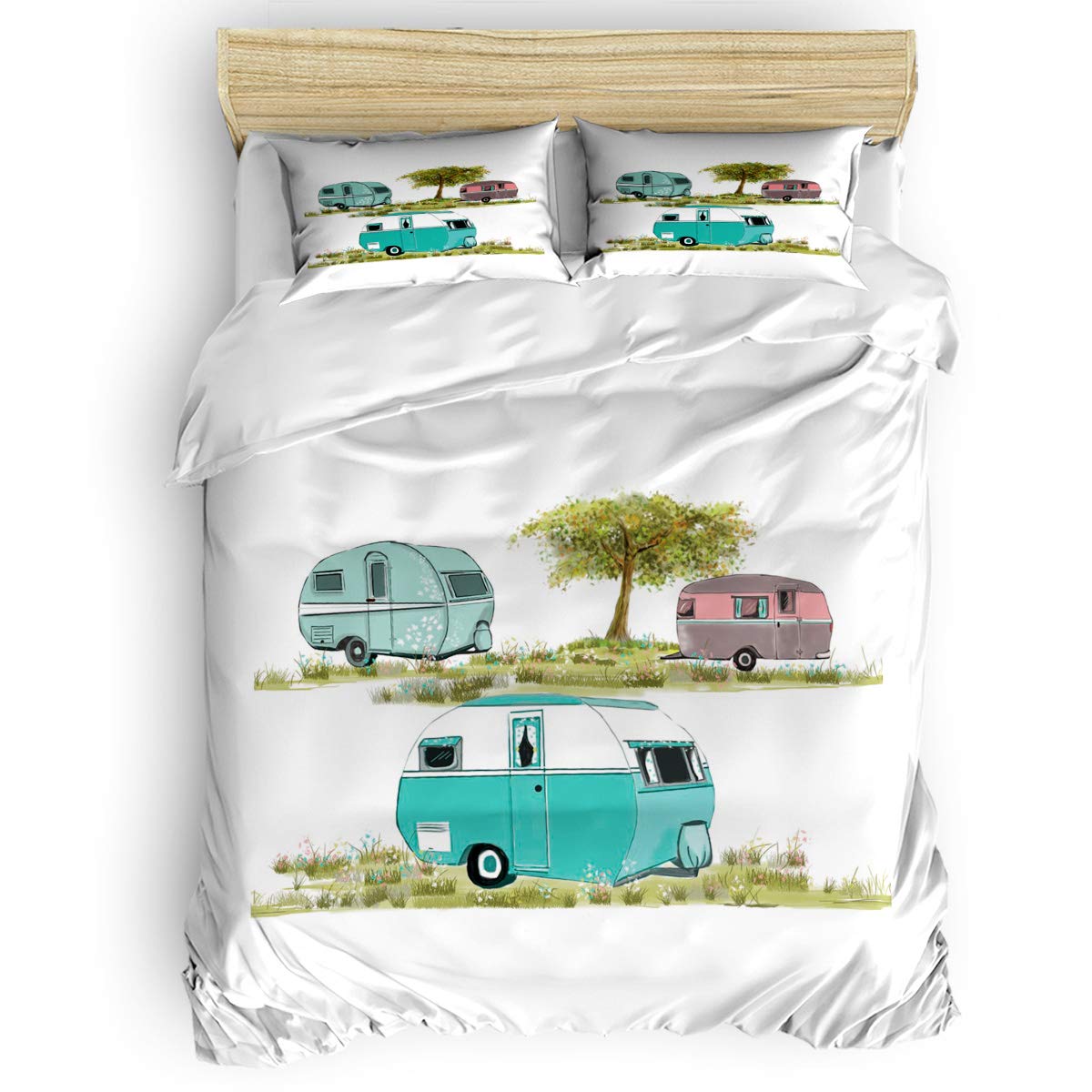 Yogaly 4-Piece King Size Bedding Set - Printed Bed Sheets, Duvet Cover, Flat Sheet & Pillowcases for Adults, Teens, Kids & Baby - Perfect for Home, Dorm, RV & Motorhome Decor