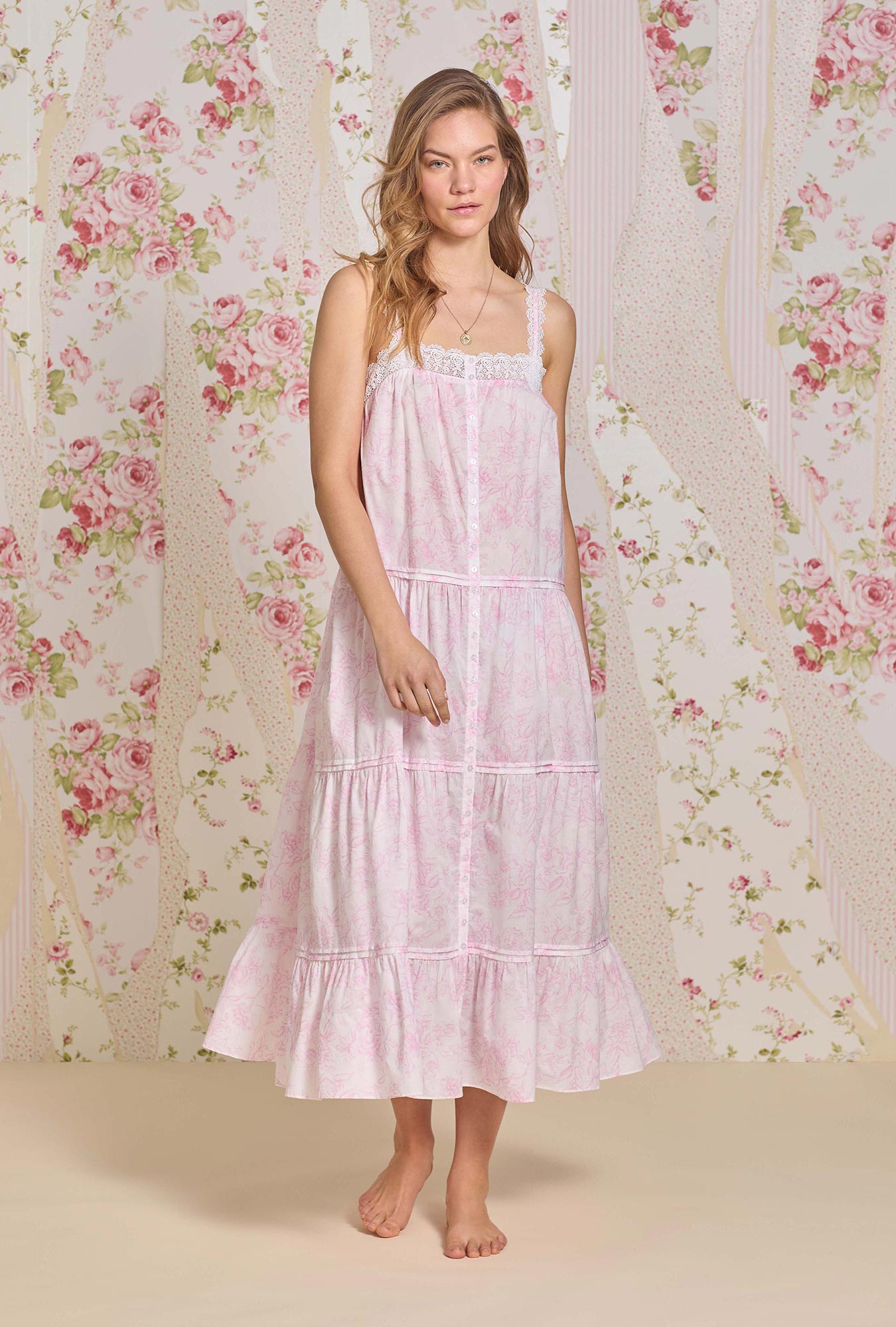 Camille Blush Bloom Cotton Lawn Nightgown - Soft & Breathable Sleepwear for Women | Perfect for Summer Nights & Relaxing at Home