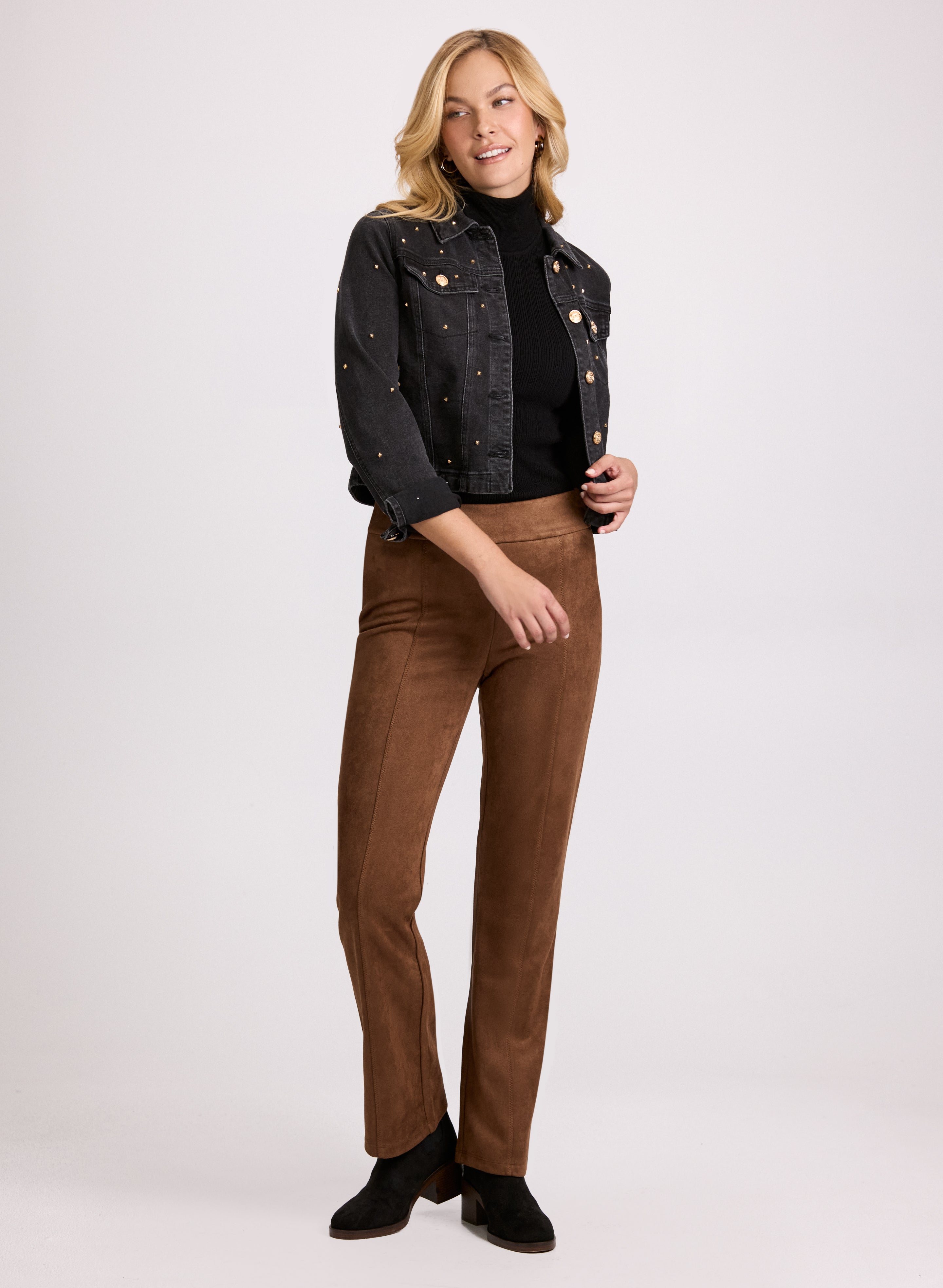 Stylish Faux Suede Straight Leg Pants for Women - Comfortable & Trendy Office or Casual Wear
