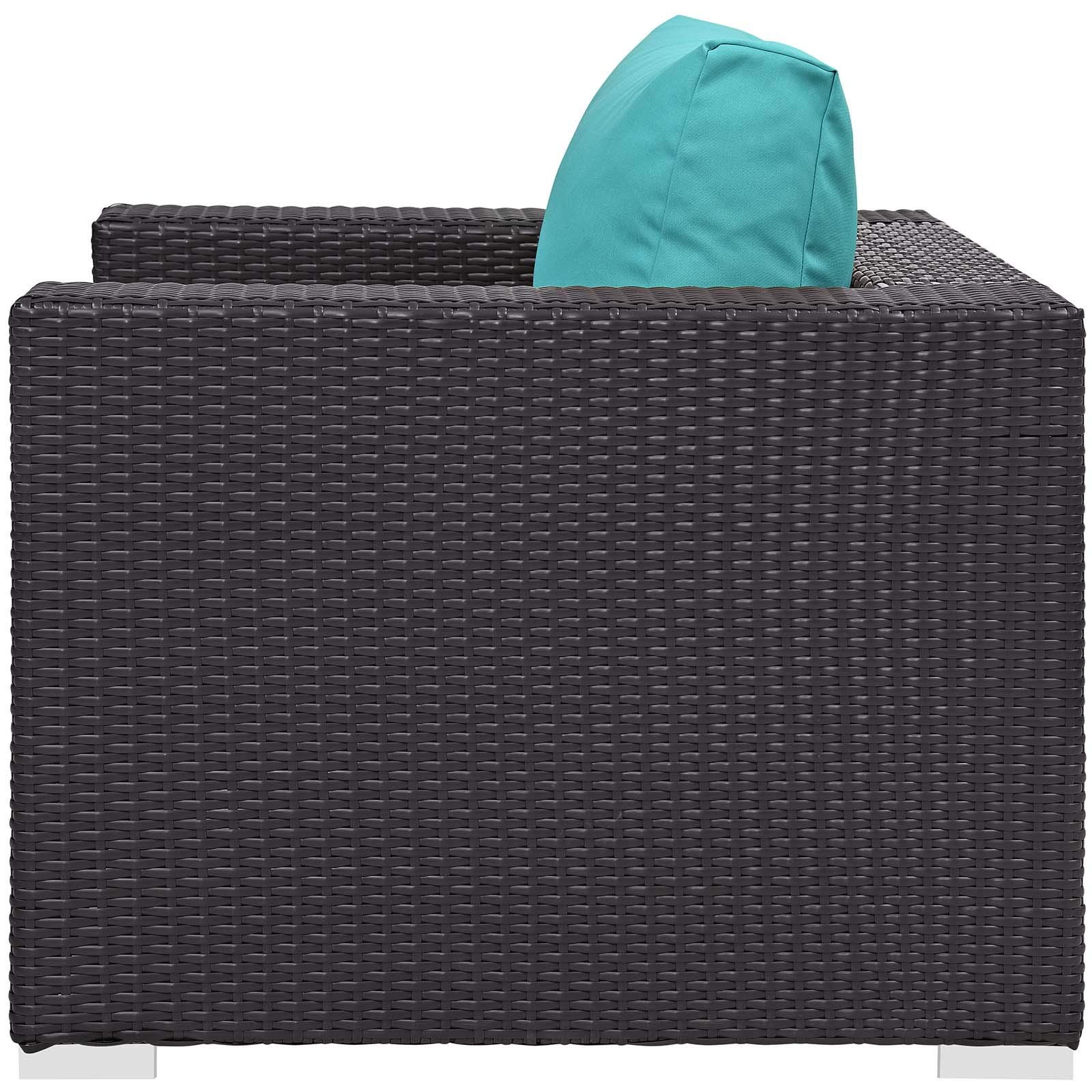 Modern Outdoor Patio Lounge Sofa Set with Wicker Chairs & Coffee Table - Waterproof Rattan Furniture with Fire Pit - Blue Outdoor Seating for Garden, Backyard, Poolside & Patio Relaxation