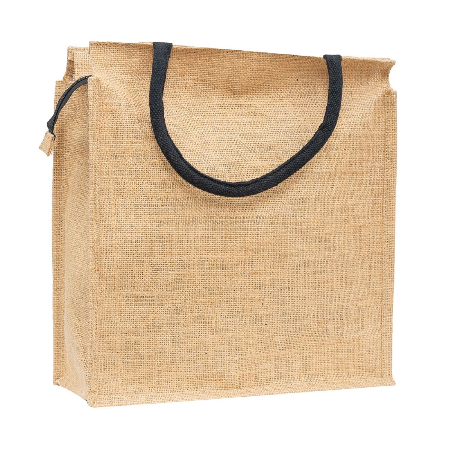 JUTEKA Eco-Friendly Jute Tote Bag with Front Zip Pocket - Reusable Lunch Bag for Office, Grocery Shopping, Picnic & Daily Use - Comfortable Padded Cotton Handles - Sustainable Shopping & Work Tote