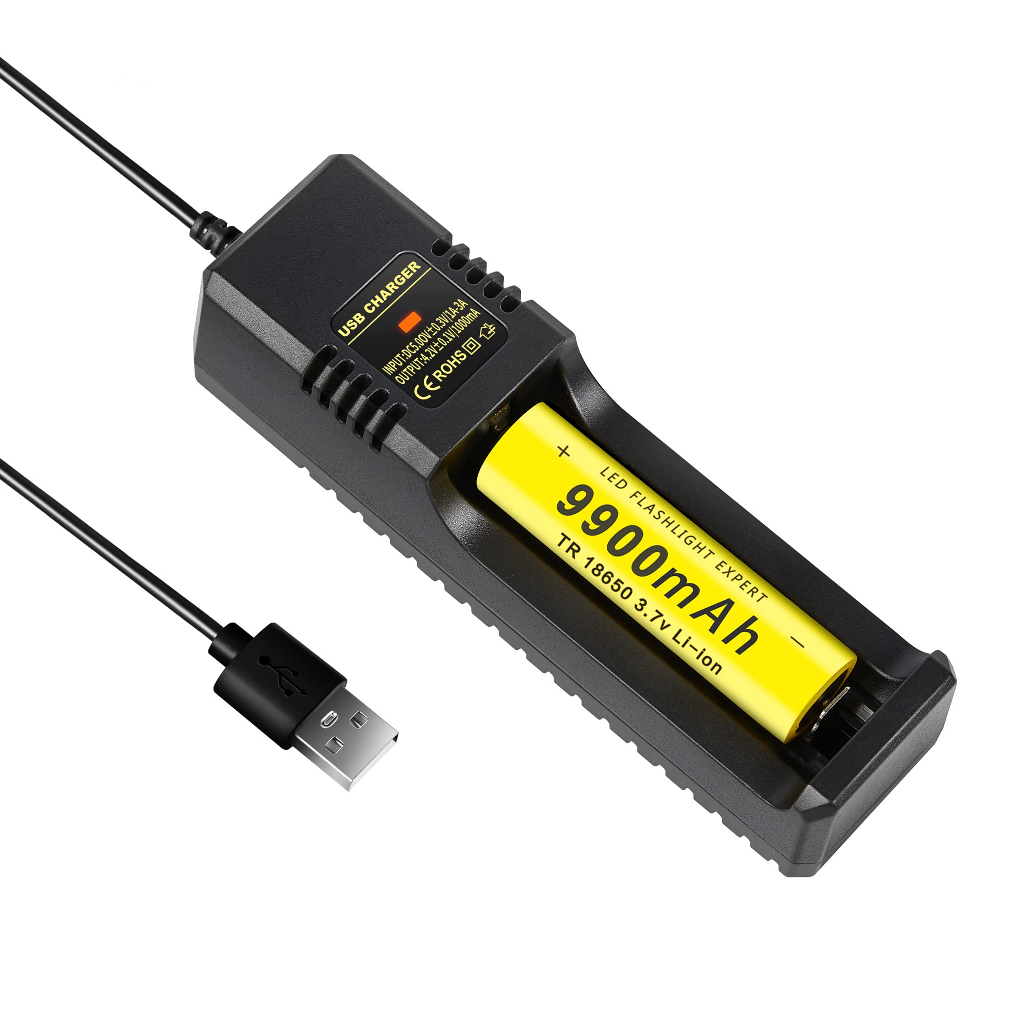 Universal Smart Charger for 18650 Battery 9900mAh - Fast Charging Li-ion Battery Charger Compatible with 18650, 26650, 18490, 17670, 17500, 16340, 14500, AA & AAA Rechargeable Batteries - Perfect for Flashlights, Vapes, Toys, and Electronic Devices
