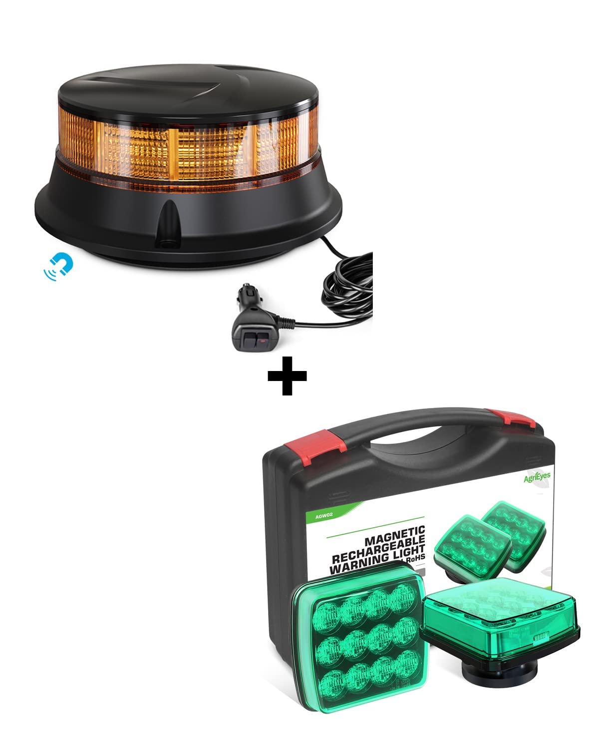 Agrieyes Emergency Strobe Light Kit - 4.2 Inch Magnetic Rechargeable Green LED Safety Warning Beacon for Tractors, Trucks, Boats & Emergency Vehicles | Perfect for Roadside Emergencies, Construction Sites & Marine Safety