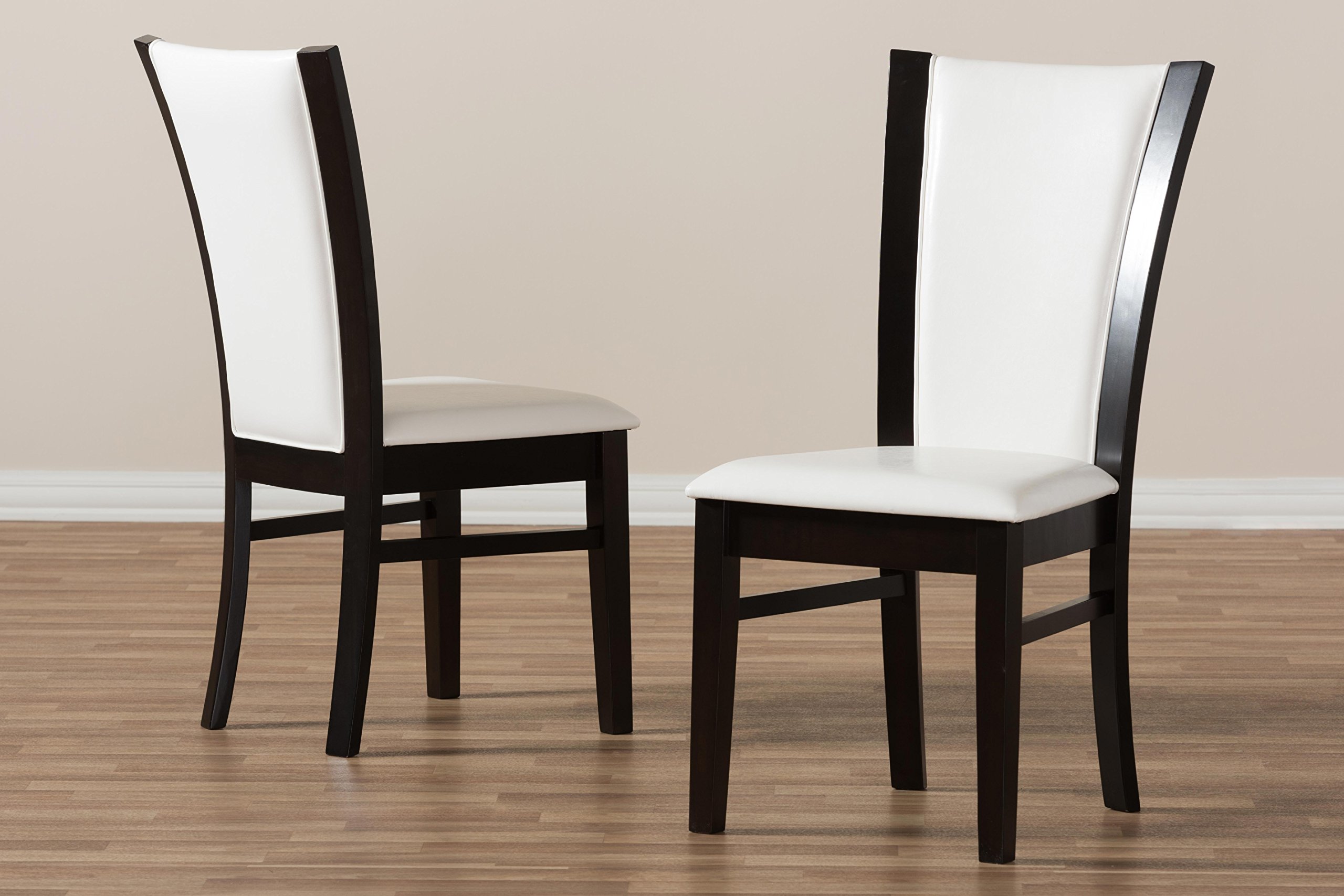 Baxton Studio Adley Dining Chair - Dark Brown Wood Frame with White Faux Leather Upholstery - Modern Kitchen & Dining Room Furniture for Home & Restaurant Use