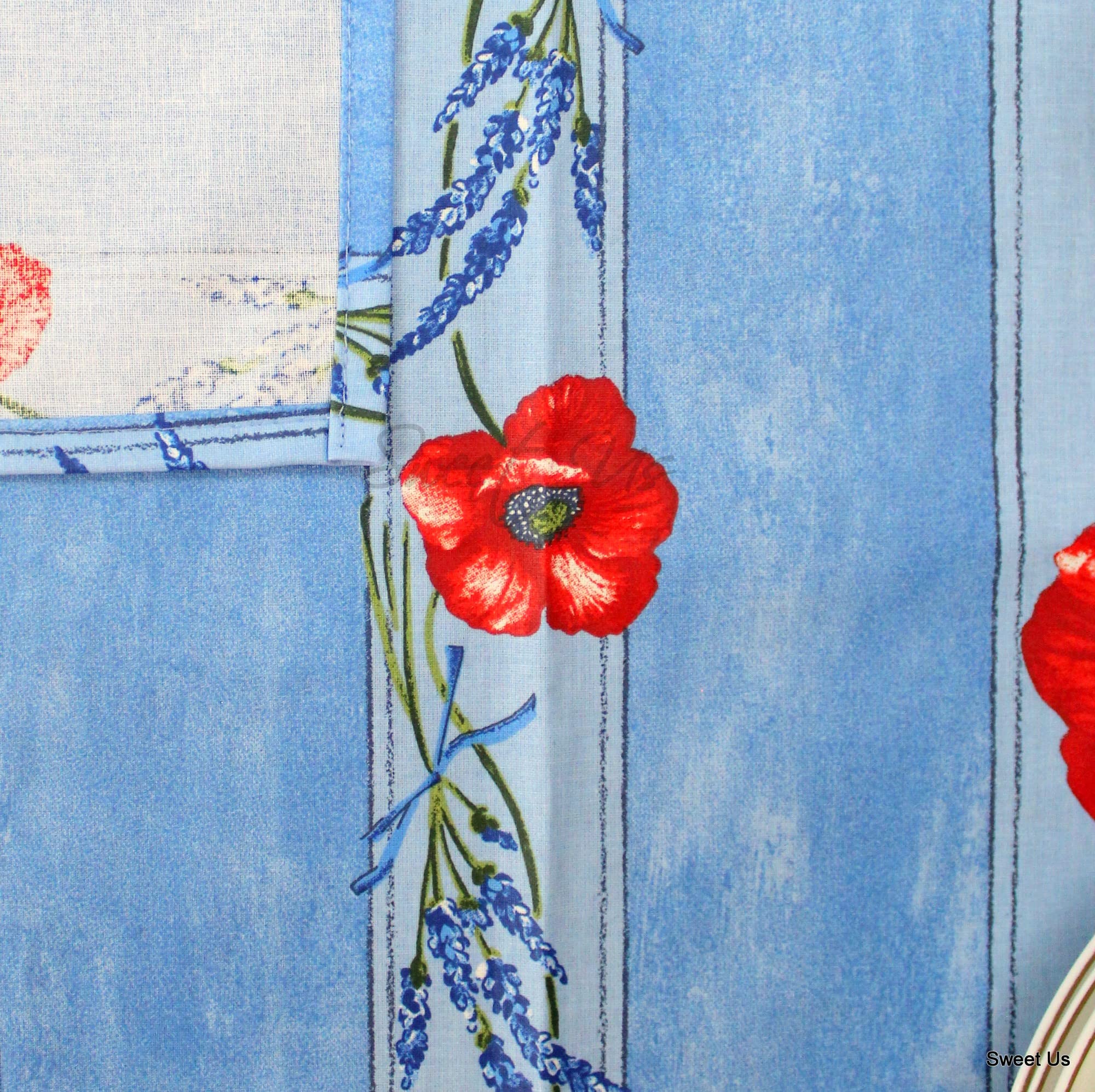 La Cigale Poppy Éclat Spill-Resistant Wipeable Tablecloth - Acrylic Coated Floral Cotton French Provencal Design for Rectangle Tables (60x98 Inches, Blue) - Perfect for Dining Rooms, Kitchens, Outdoor Patios & French Country Decor