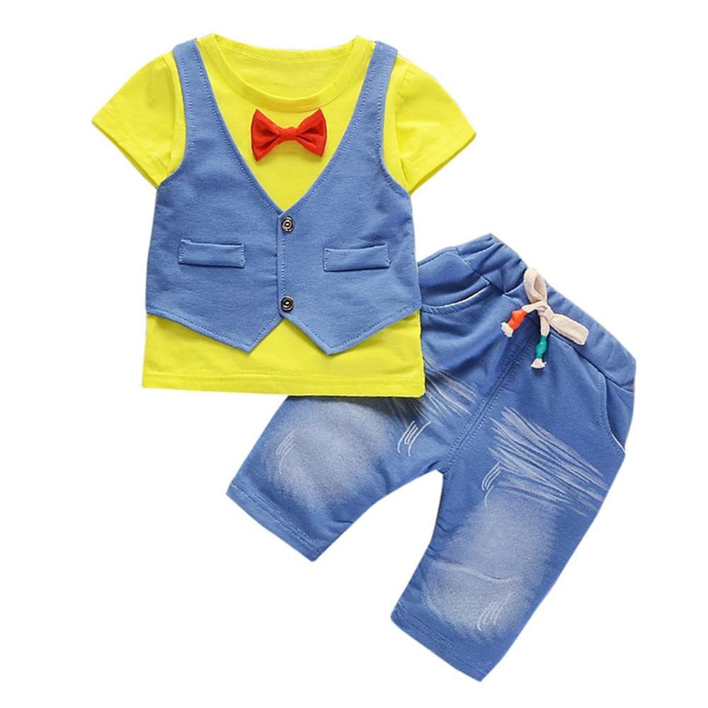 Stylish Toddler Boy Summer & Fall Outfits - Short Sleeve T-Shirt & Pants Gentleman Suit Set | Casual Wear for Playdates, Parties & Family Photos
