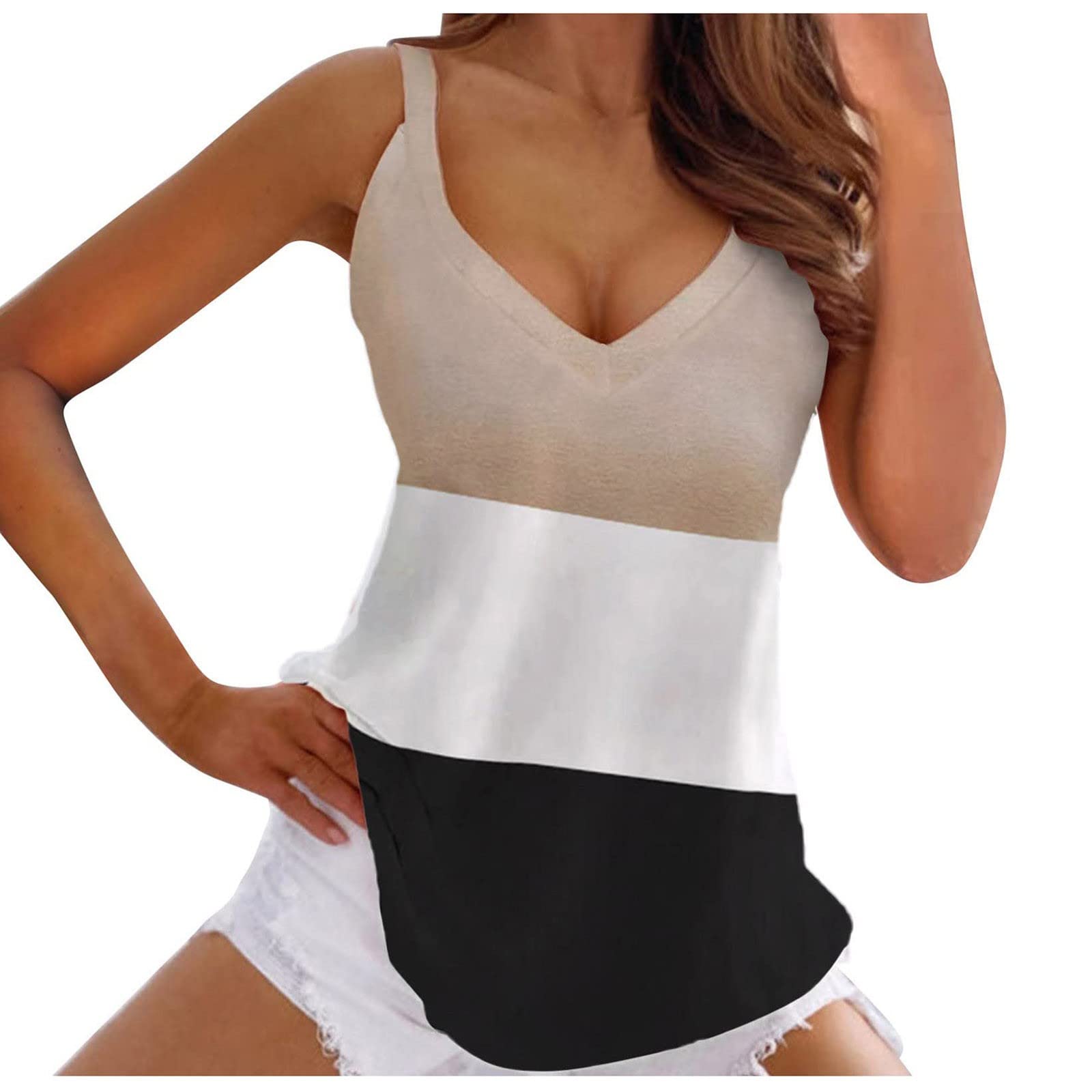 Trendy Women's V-Neck Sleeveless Tank Tops - Summer Casual Cami Blouses & Tunic Tees for Everyday Wear, Workout, and Beach Outfits