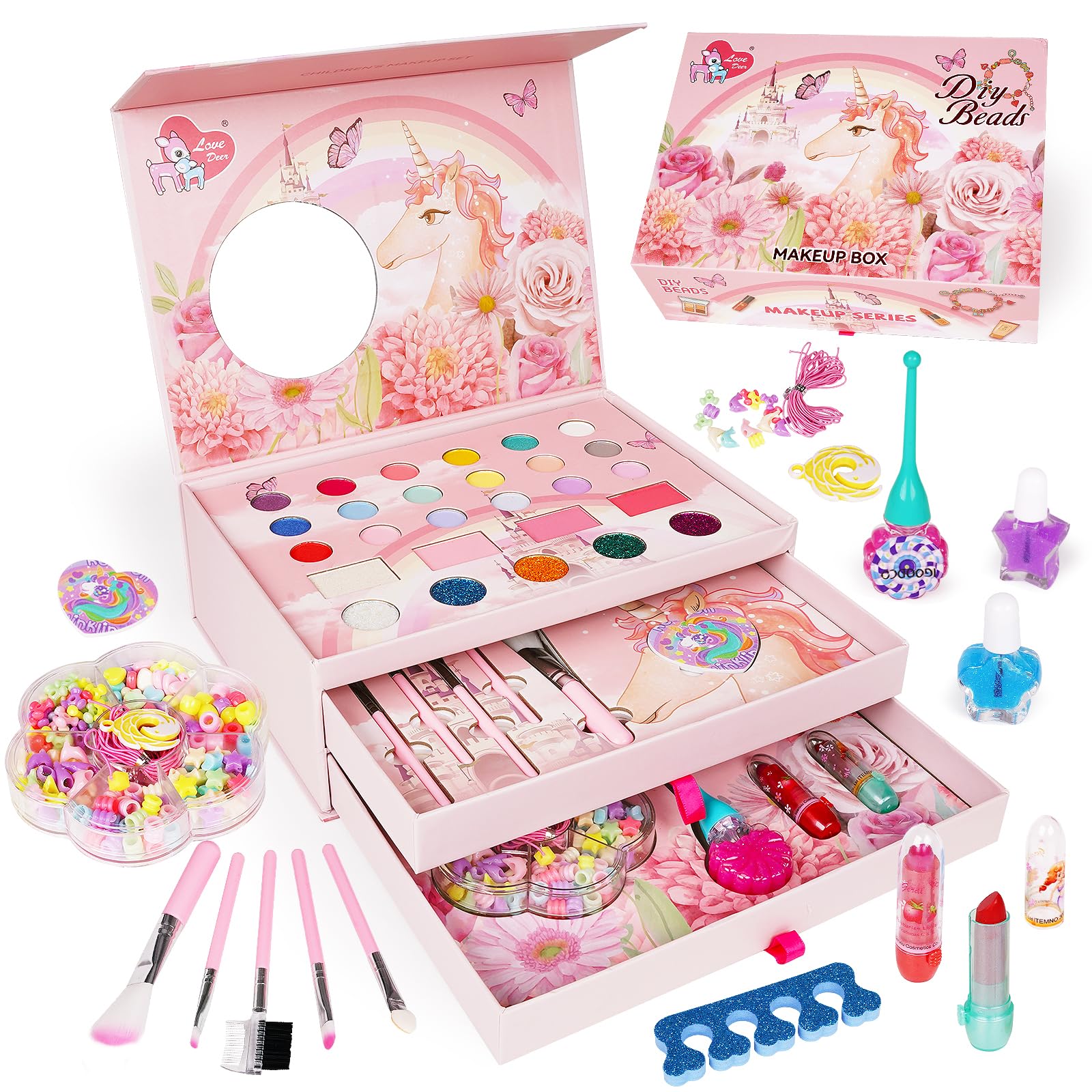 **Washable Kids Makeup Kit for Girls - Pretend Play Cosmetic Set with Mirror, Safe & Non-Toxic, Perfect Birthday Gift for Ages 3-12 | Princess Dress-Up, Role Play, Party Fun**