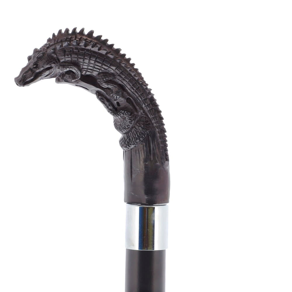 Handcrafted Lizard Carving Dark Buffalo Horn Bone Handle Walking Cane - Collector's Edition with Custom Shaft & Collar | Perfect for Hiking, Fashion Accessory & Gift for Men
