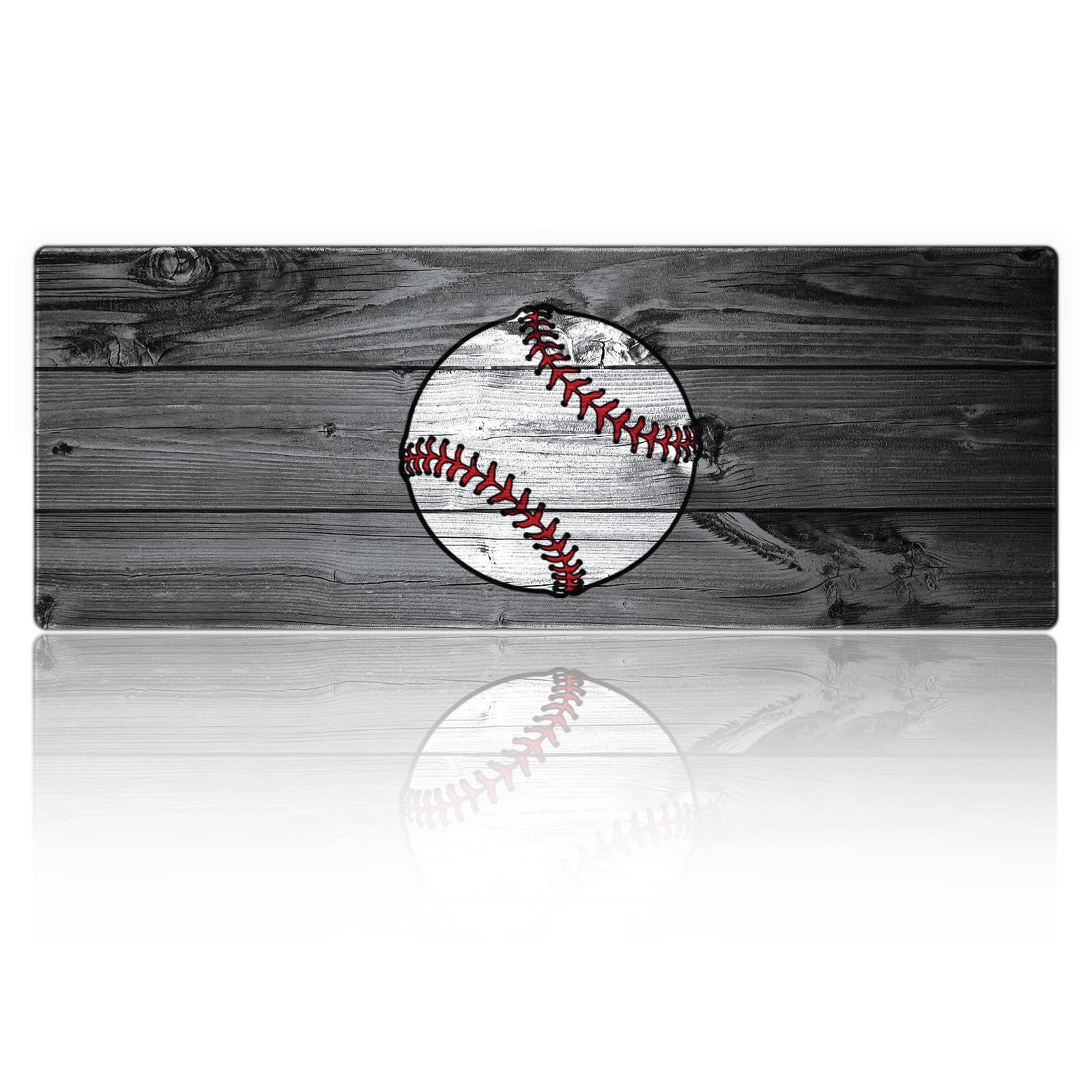 XXL Gaming Mouse Pad 31.5x11.8 Inches - Stitched Edges, Anti-Slip Rubber Base, Ergonomic Design for PC & Computer Gaming - Custom Wooden Baseball Print - Perfect for Office Work & Esports