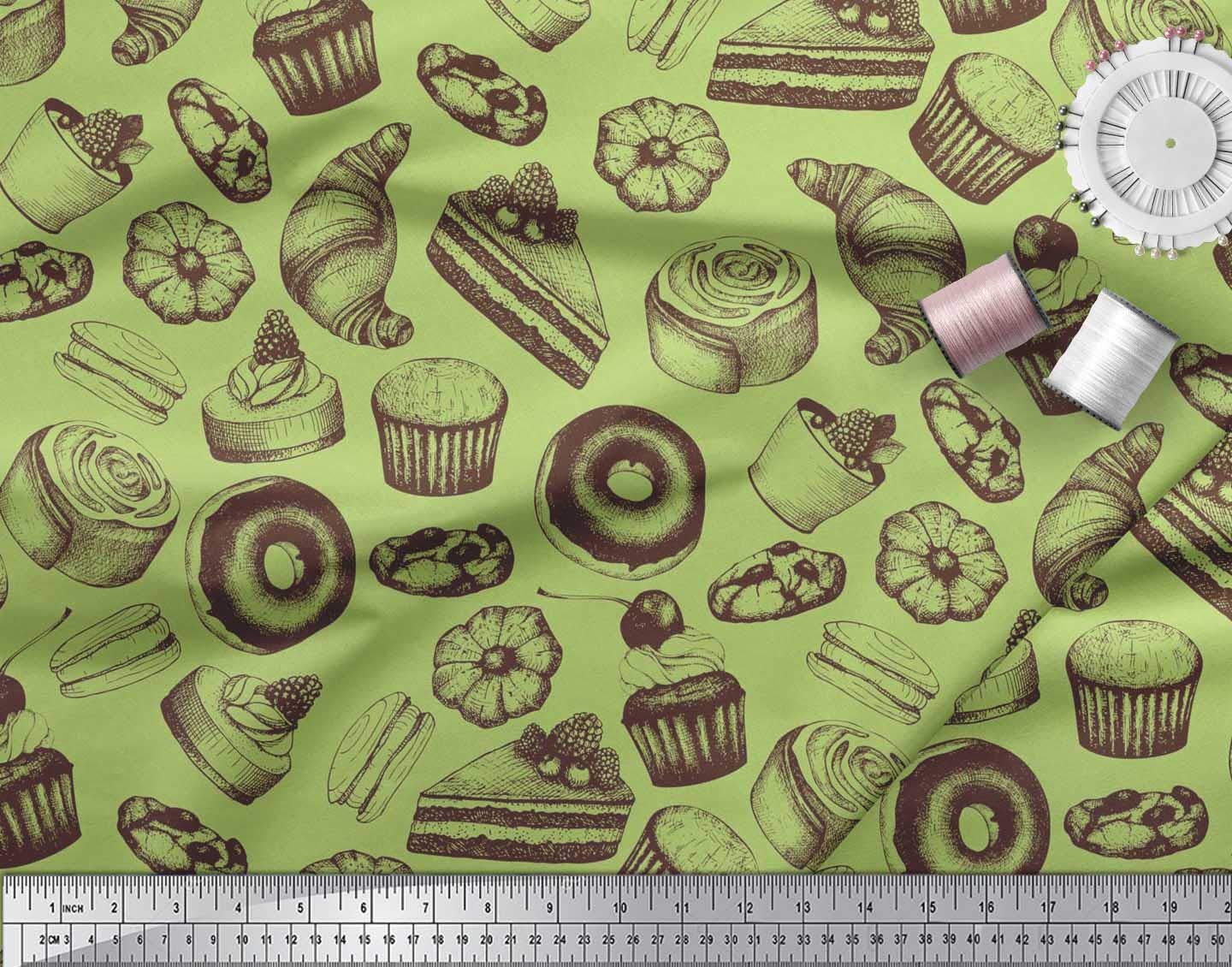 Soimoi 100% Cotton Canvas Fabric by The Yard - 42 Inch Wide - Green Cupcake, Donut & Cookies Food Print - Whimsical Printed Fabric for Sewing, DIY Crafts, Quilting, Home Decor & Apparel Projects