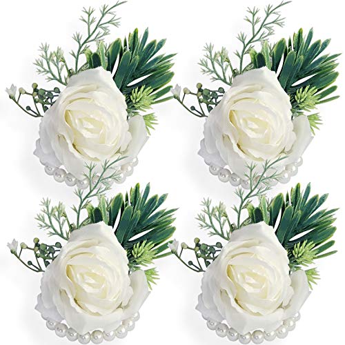 4pcs White Wrist Corsages