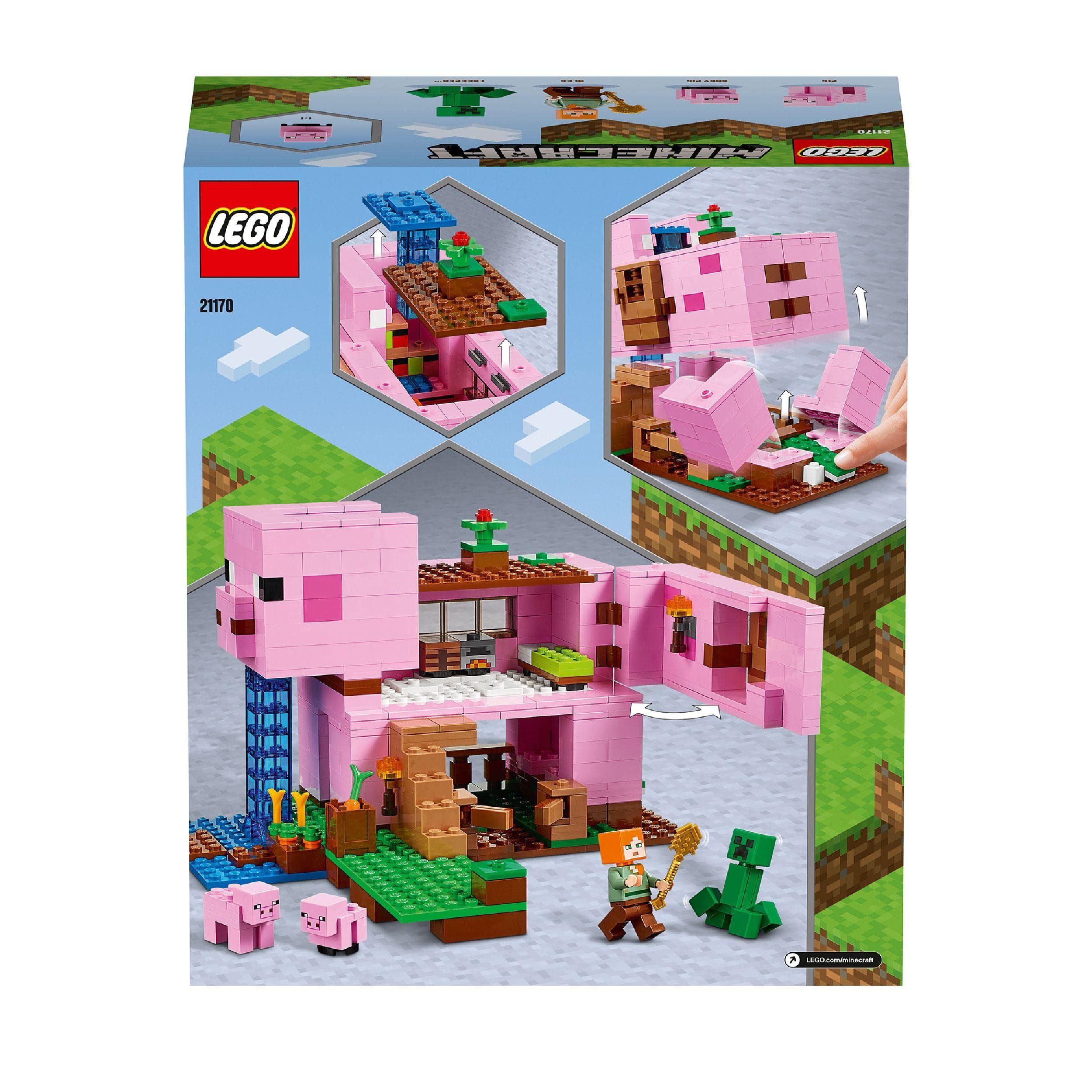 LEGO 21170 Minecraft The Pig House Building Toy Set with Alex Mini Figure, Animals & Creeper - Creative Construction Gift for Kids Ages 8-9 - Perfect for Minecraft Fans & Adventure Play