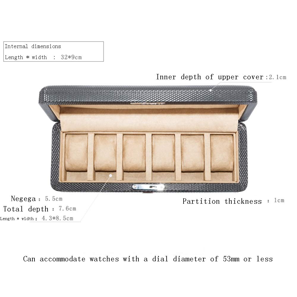Premium Handmade Carbon Fiber & Genuine Leather Watch Box - Wooden Mechanical Watch Display Case with Lock - 6 Watch Storage Organizer for Men - Yellow & Dark Brown Interior - Perfect for Watch Collectors & Gift Giving