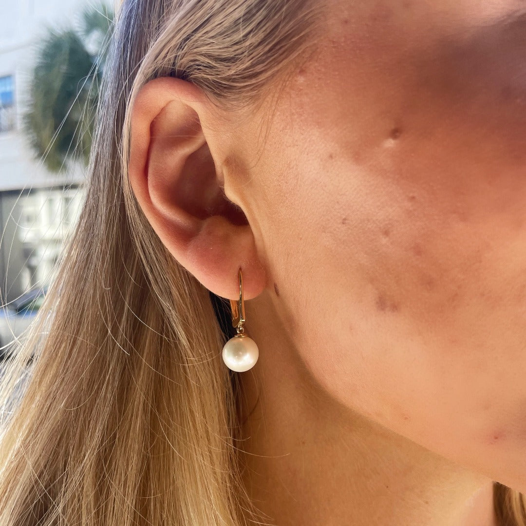 14K Yellow Gold Freshwater Pearl Drop Leverback Earrings for Women - Elegant Gift for Wedding, Party & Special Occasions