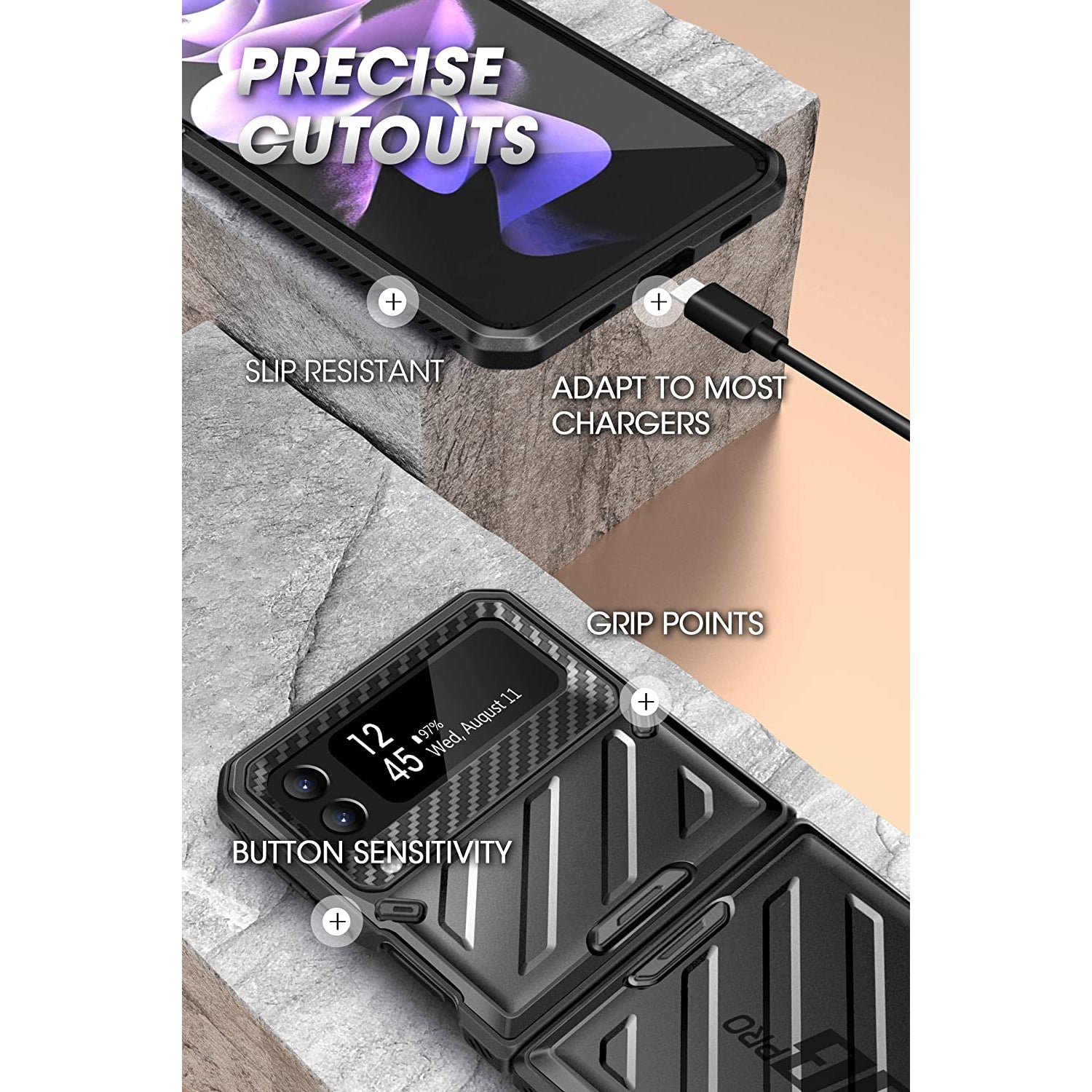 Samsung Galaxy Z Flip3 Unicorn Beetle PRO Heavy Duty Rugged Case with Belt Clip - Shockproof Protective Cover for Everyday Use, Outdoor Activities & Work Scenarios - Black