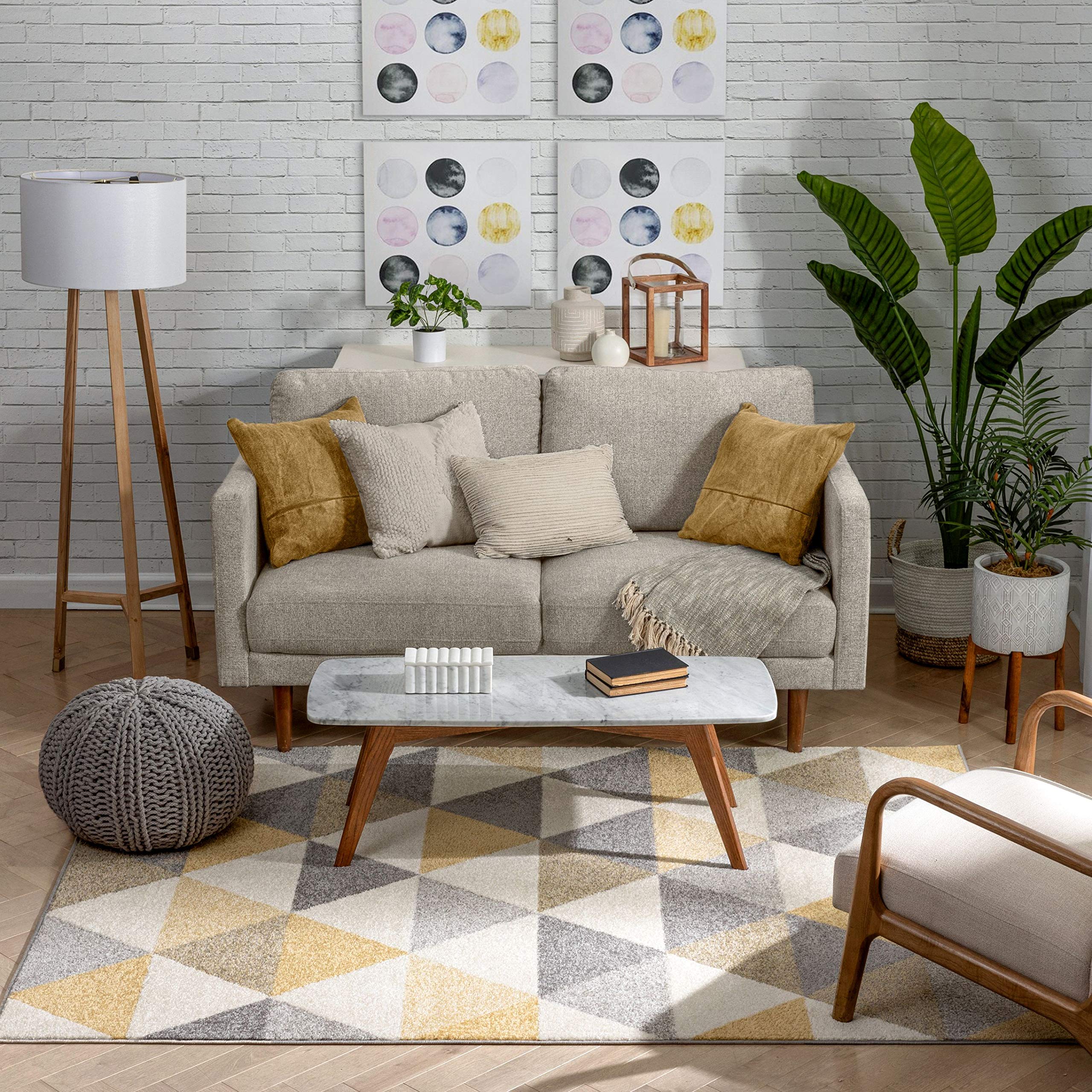 Well Woven Isometry Geometric Gold & Grey Triangle Area Rug 6'7