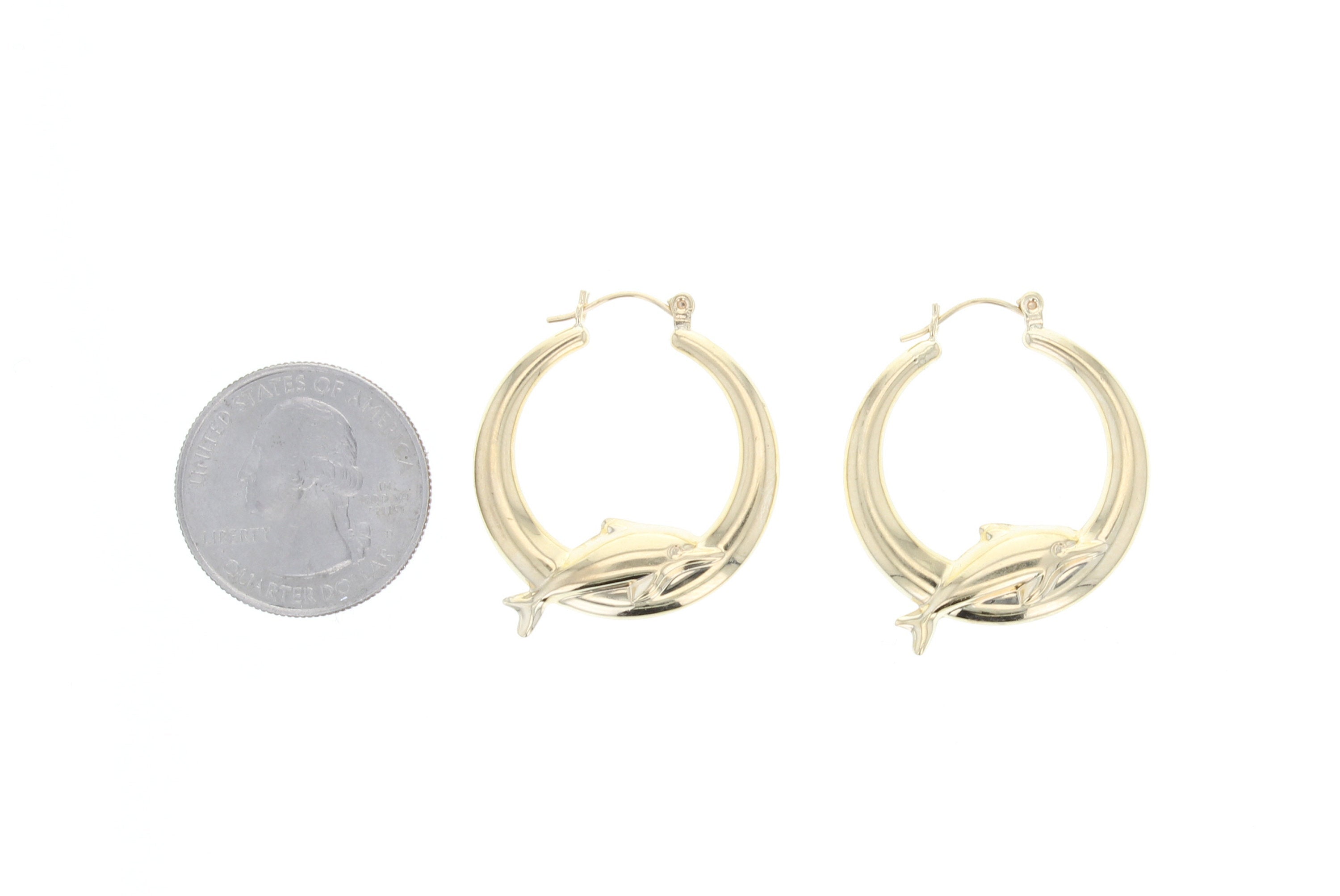 14K Yellow Gold Polished Dolphin Hoop Earrings - Elegant & Durable for Everyday Wear, Parties & Gifting